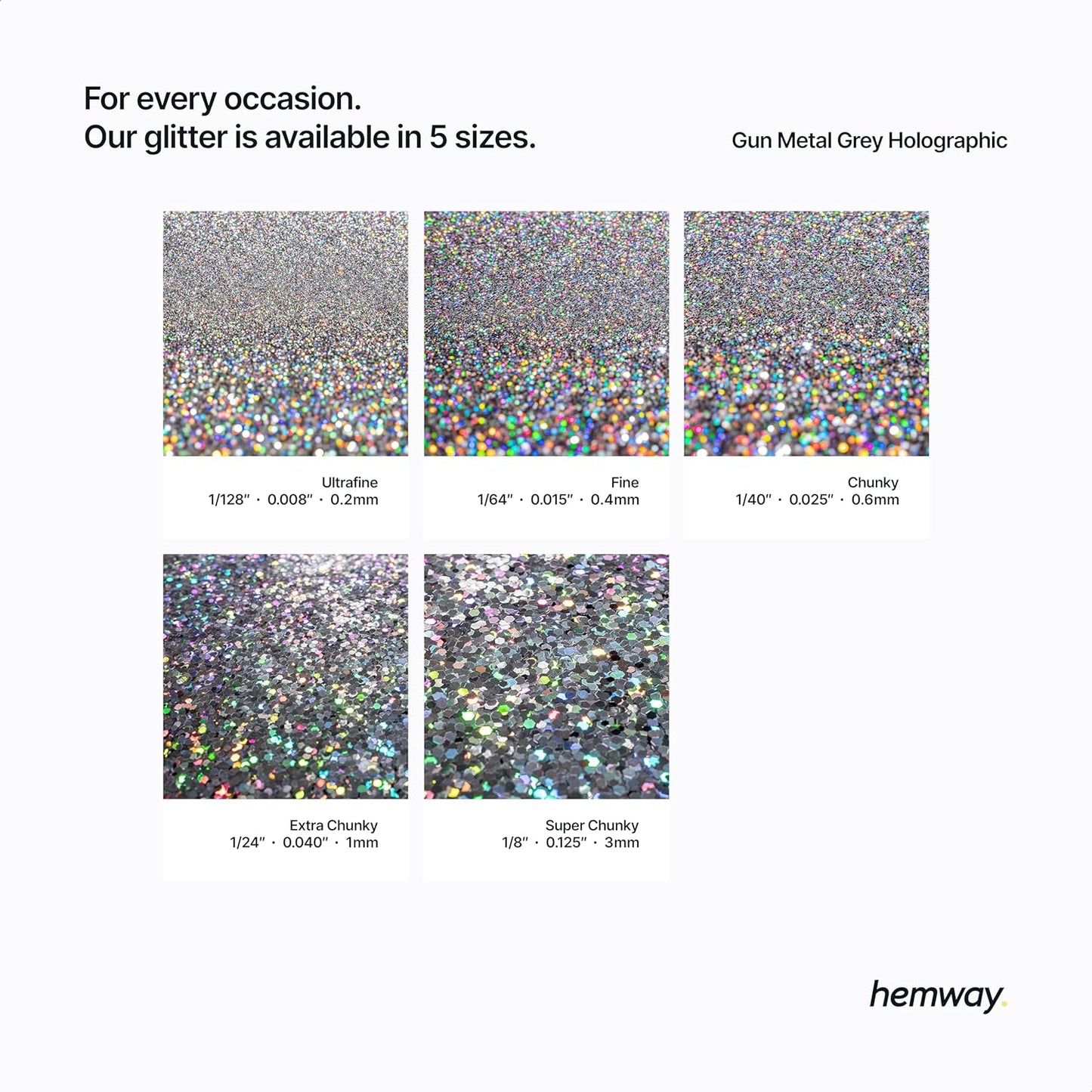 Hemway Eco Friendly Biodegradable Glitter 100g / 3.5oz Bio Cosmetic Safe Sparkle Vegan for Face, Eyeshadow, Body, Hair, Nail and Festival - Fine (1/64" 0.015" 0.4mm) - Gun Metal Grey Holographic
