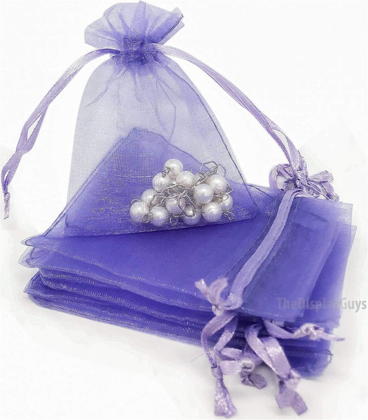 TheDisplayGuys 48-Pack 3x4 Lavender Sheer Organza Gift Bags with Drawstring, Goodie Bags for Jewelry, Candy Bags, Treat Bags, Wedding Favors Small Mesh Bags