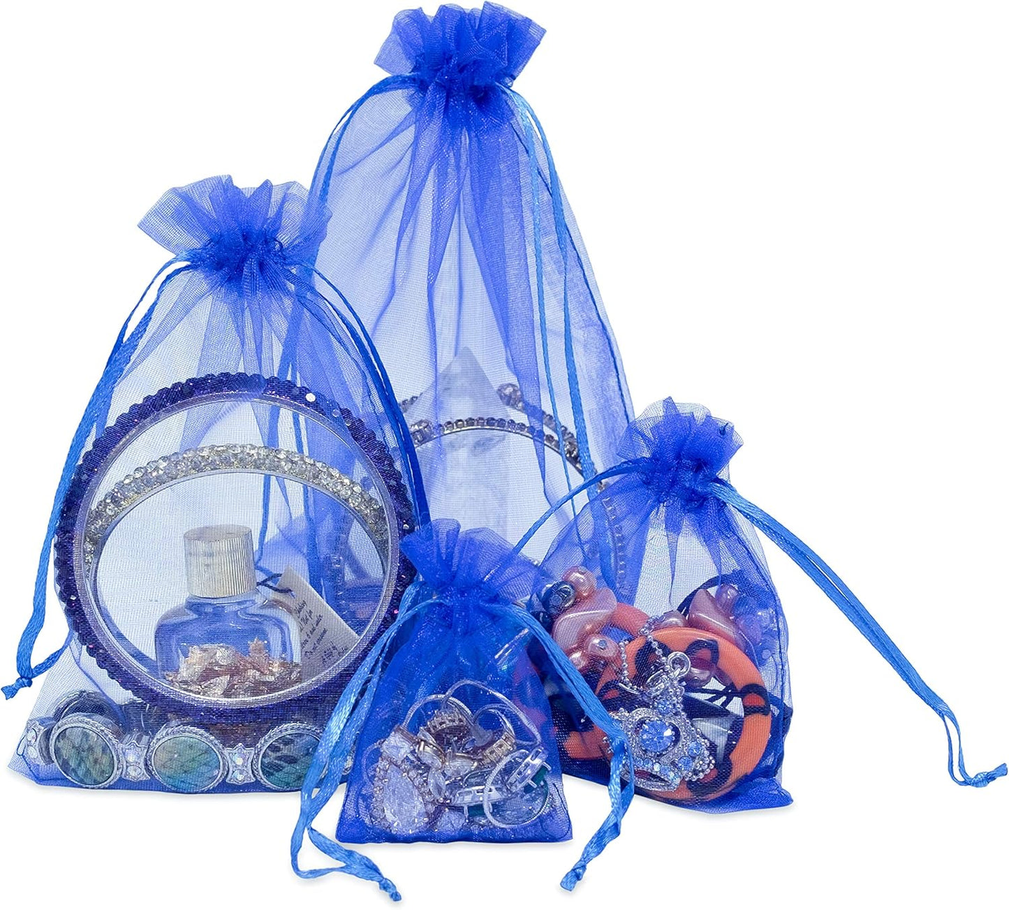 TheDisplayGuys 48-Pack 6x8 Royal Blue Sheer Organza Gift Bags with Drawstring, Jewelry Candy Treat Wedding Party Favors Mesh Pouch