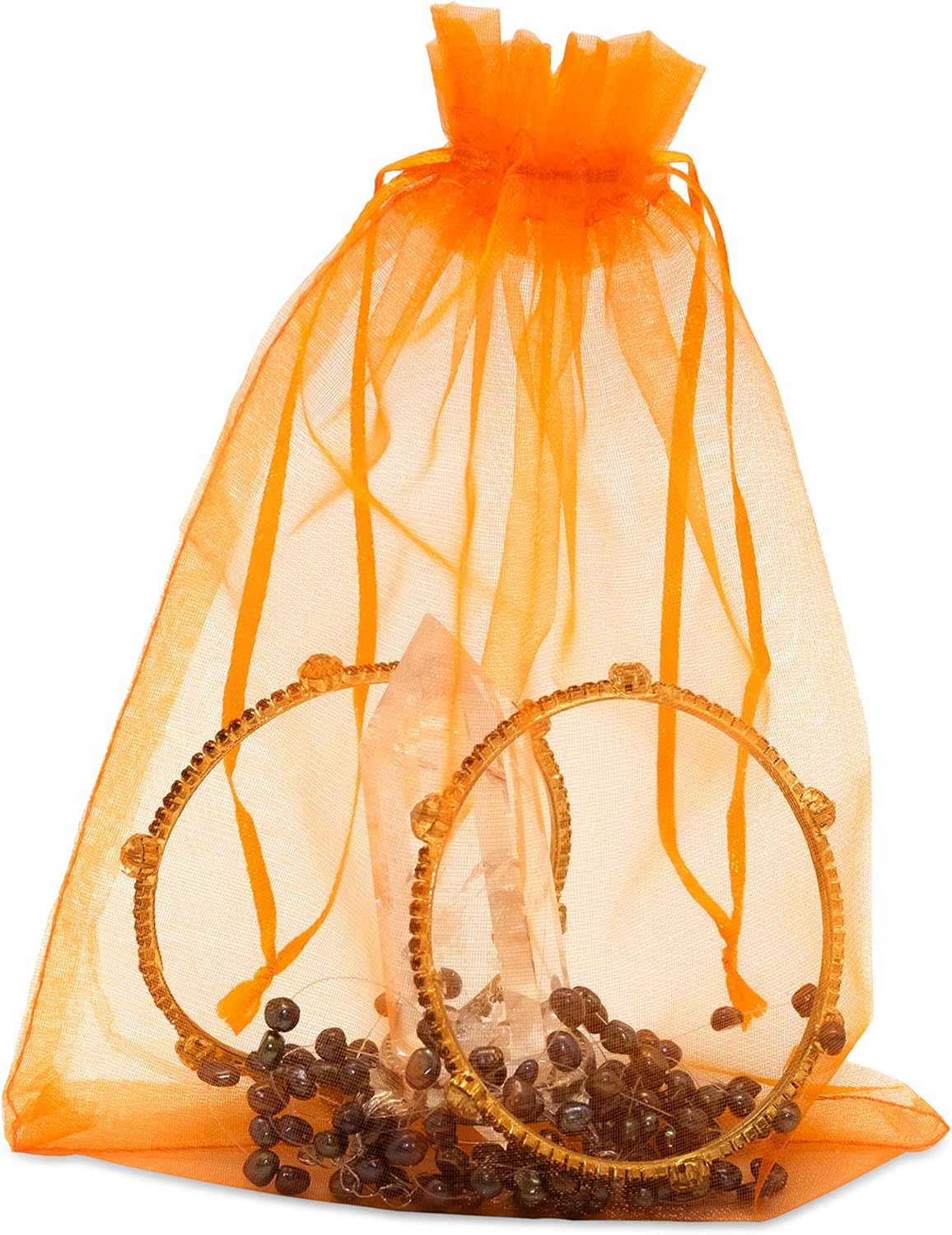 TheDisplayGuys 100-Pack 6x8 Orange Sheer Organza Gift Bags with Drawstring, Jewelry Halloween Candy Treat Wedding Party Favors Mesh Pouch