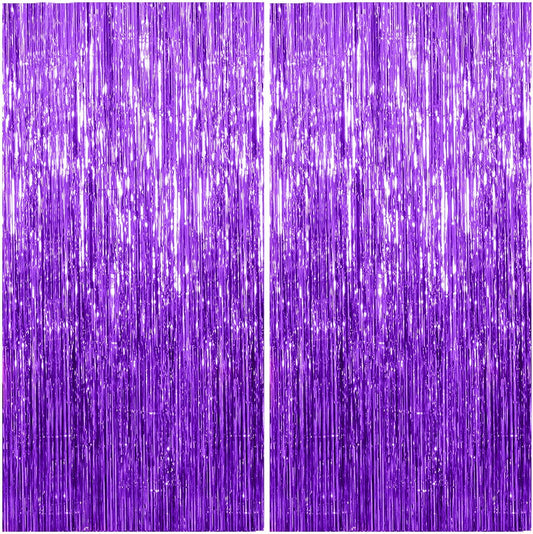2 Pack Foil Curtain Backdrop Purple Metallic Tinsel Foil Fringe Curtains Photo Booth Props for Birthday Wedding Engagement Baby Shower Bachelorette Christmas Holiday Celebration Party Decorations