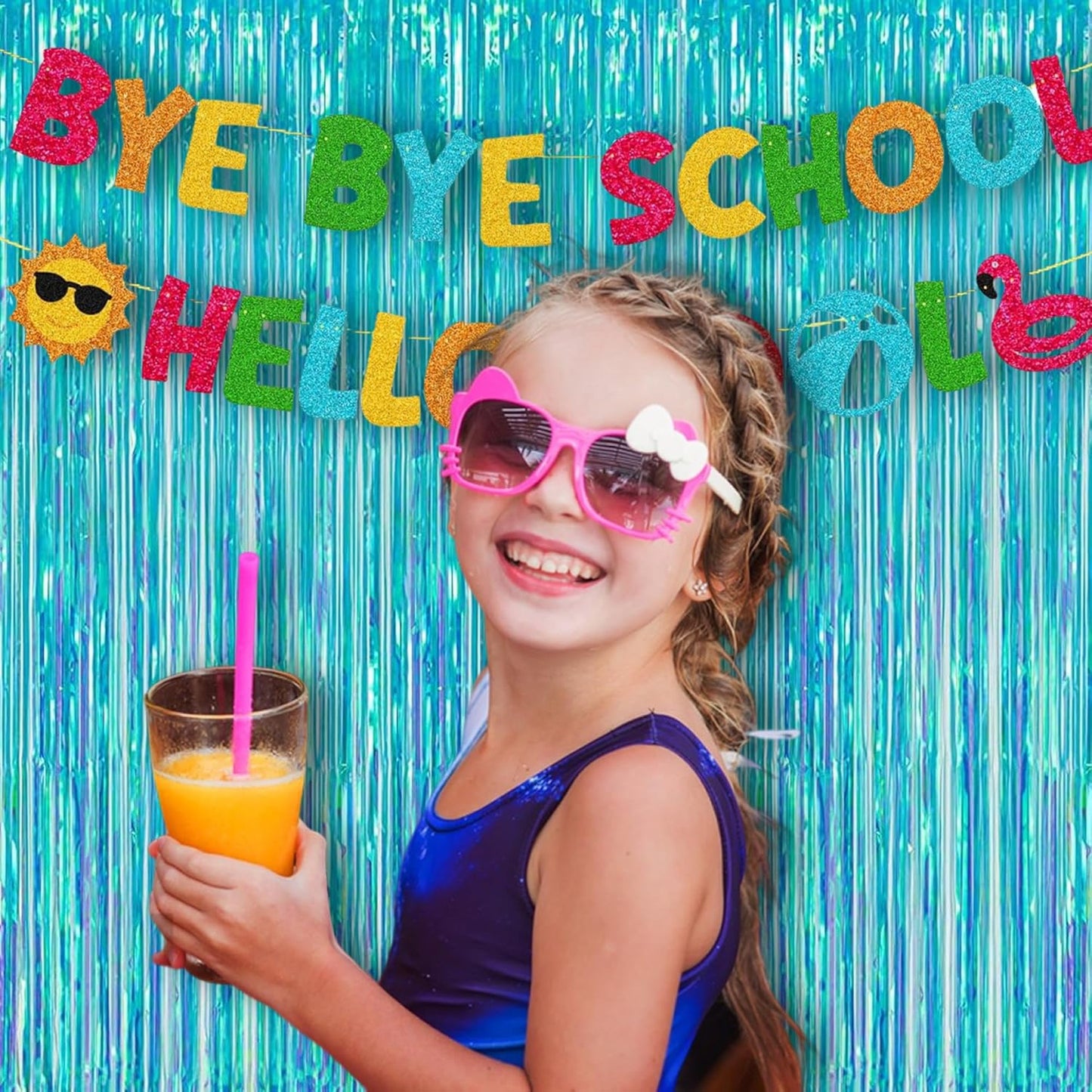 BRAVESHINE Party Decorations Iridescent Foil Fringe Backdrop - 2 Packs 3.2 x 6.5 ft Holographic Tinsel Backdrop Party Streamers Curtain for Birthdays Mermaid Sea Frozen Christmas Parties - Clear Blue