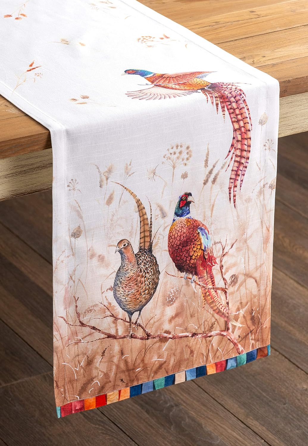 Maison d' Hermine Table Runner 100% Cotton Single Layer Table Runners 90 inches Long Decorative for Home Kitchen Dining Party Baby Shower Wedding Bridal Shower (Faisan D'Automne, 14.50" x 90")