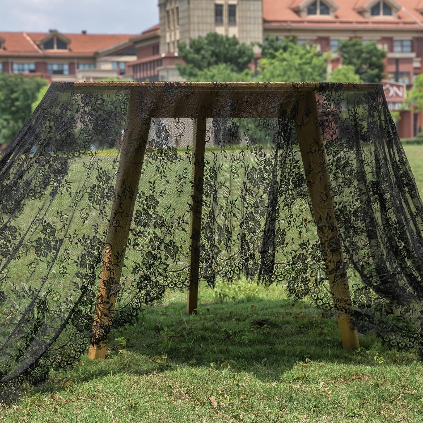 TINWIN Rectangle Lace Tablecloth 60x120 Inch Black Vintage Runner Eyelash Fabric for Kitchen Dining Picnic Table Wedding Decor for Home Decoration Tea Party Decor-4