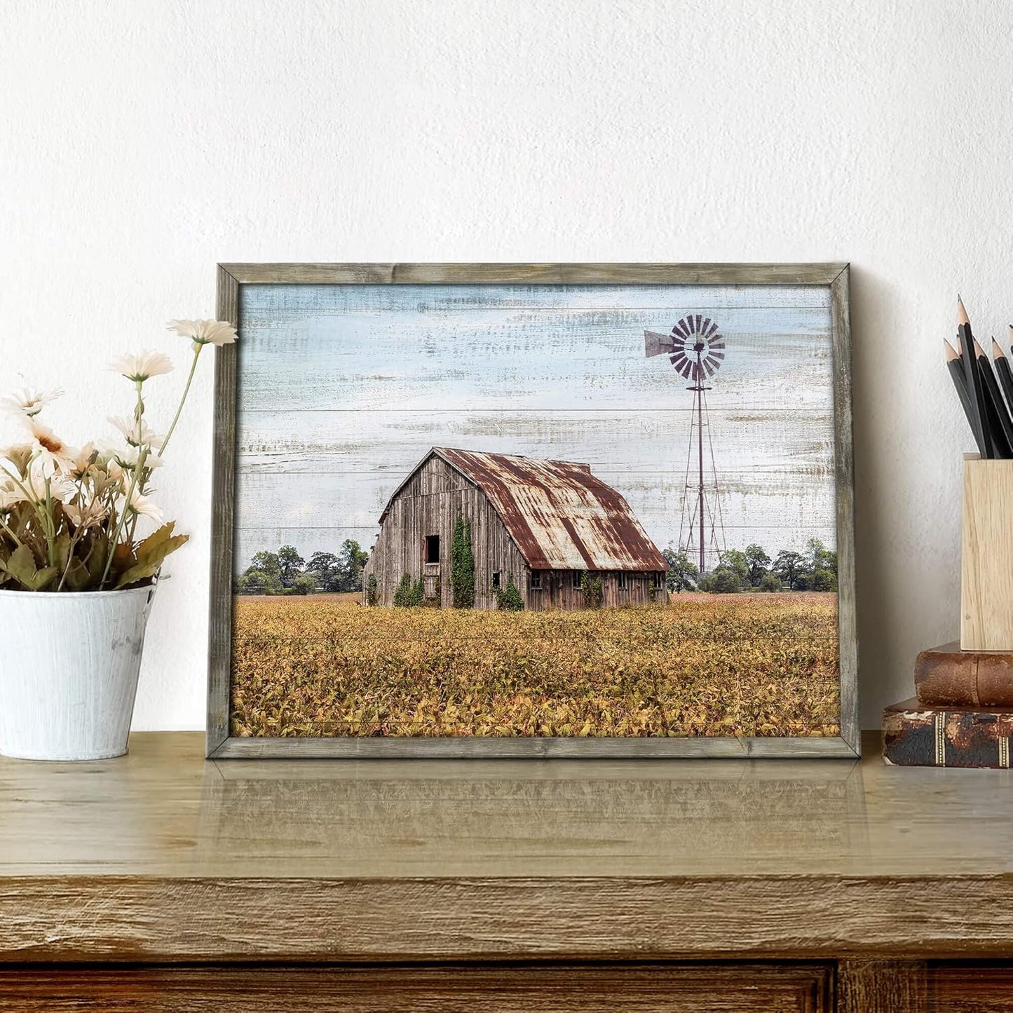 Rustic Life Wooden Wall Art: Rural House in the middle of Straw Artwork Wooden Painting with Framed for Bedrooms (12'' x 16'' x 1 Panel)