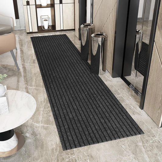 Ottomanson 2'7" x 35' Hallway Runner with Scraper Pile - Extra Durable Non-Slip Rug Mat for Indoor & Outdoor Use - Ideal for Kitchen, Entryway & Garage - High-Traffic Carpet, Black