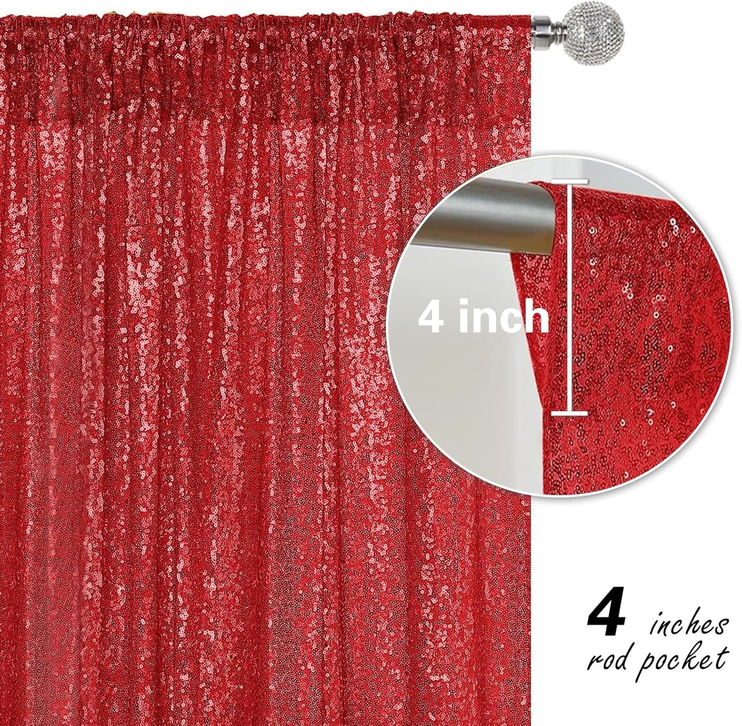 Red Sequin Backdrop Curtain 4 Pieces 2FTx8FT Glitter Photography Backdrop for Party Wedding Birthday Christmas Decorations