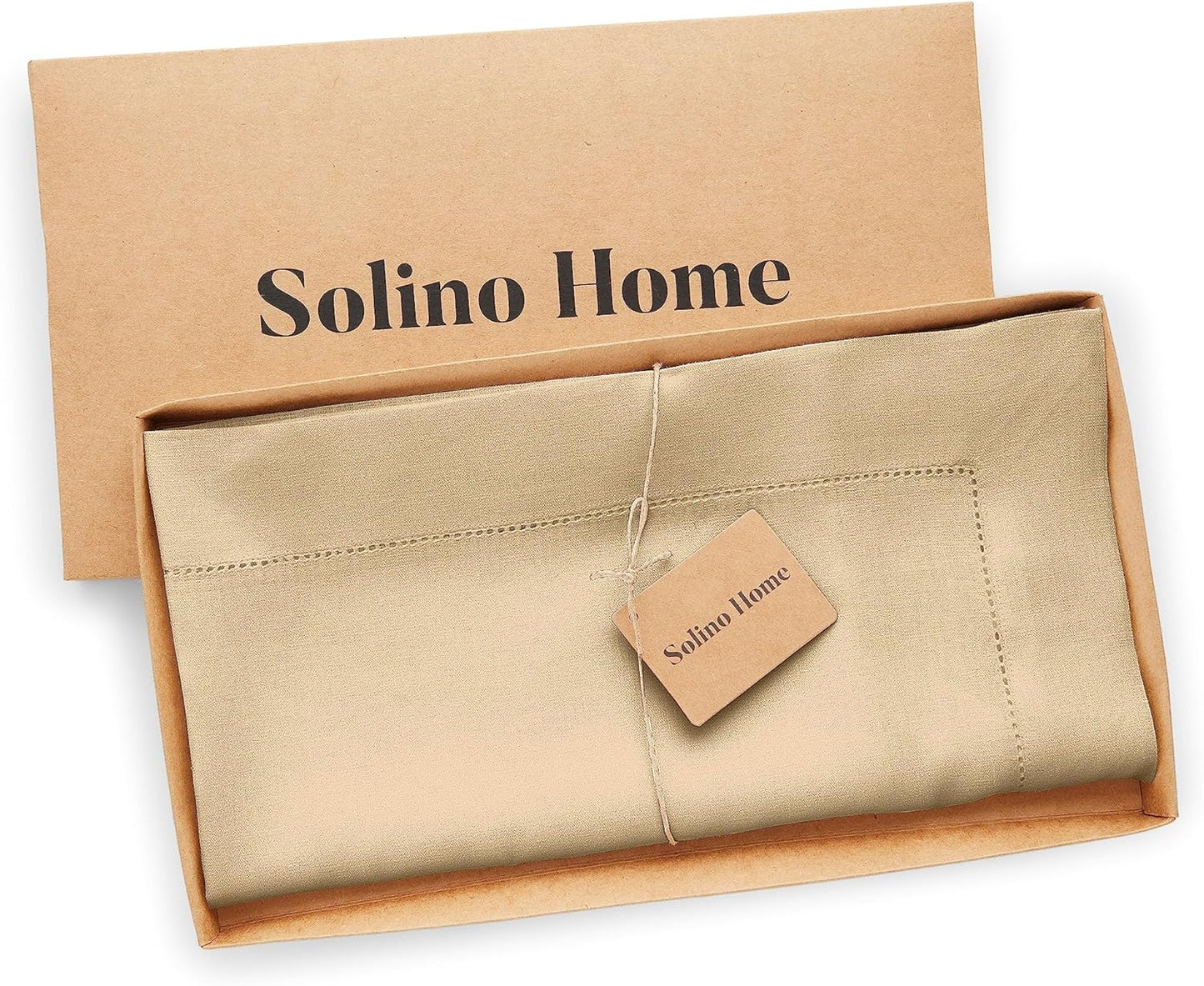 Solino Home Linen Square Tablecloth 52 x 52 Inch - 100% Pure Linen Beige Table Throw - Classic Hemstitch, Machine Washable Table Cloth for Fall, Autumn, Thanksgiving
