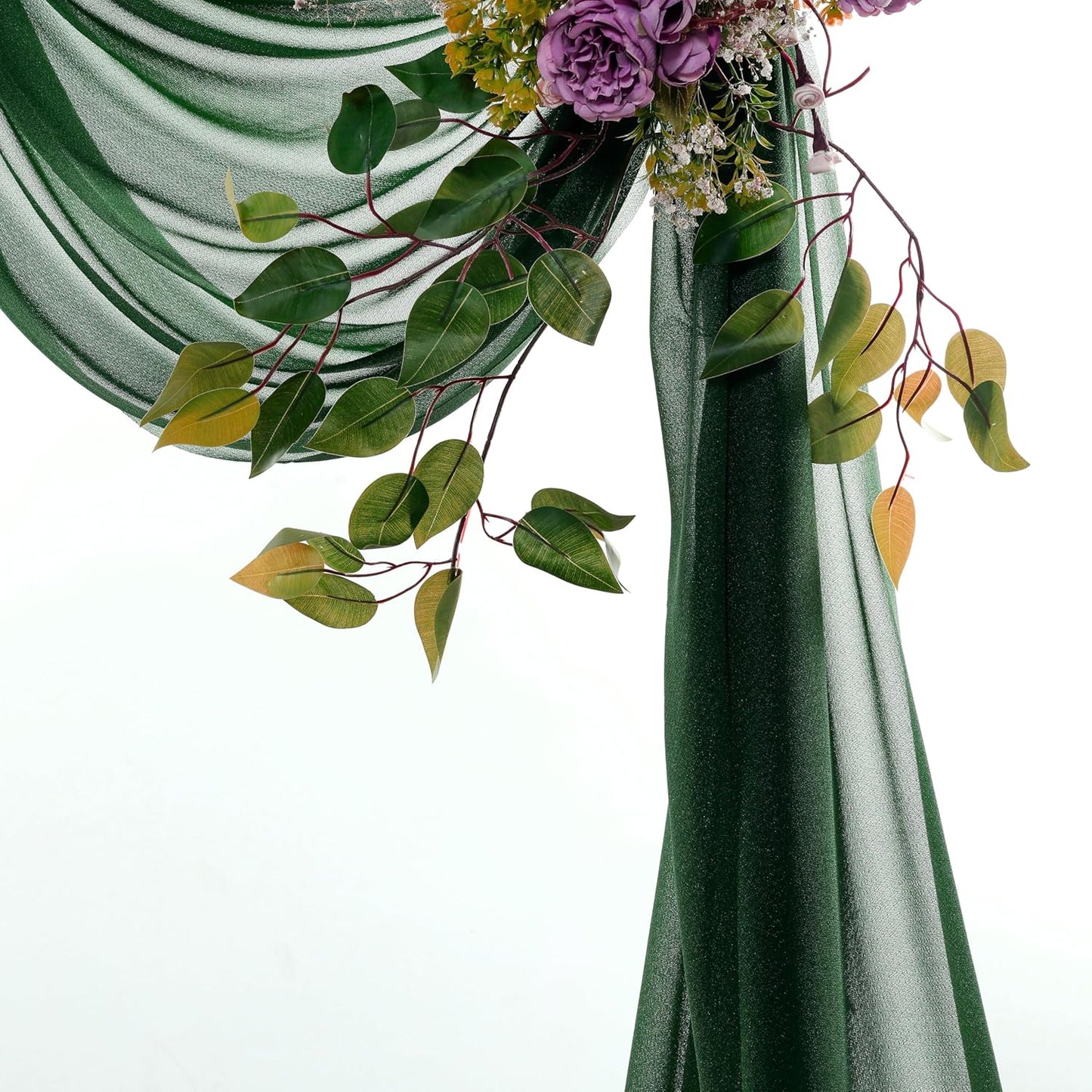 VDS Pack of 2 Panel (30 Inch X 50 Feet) Wedding Arch Draping Fabric Sheer Chiffon Fabric Drapery for Wedding Ceremony Reception Swag Backdrop Canopy Chuppah ARBO Altars Decoration (Hunter Green)