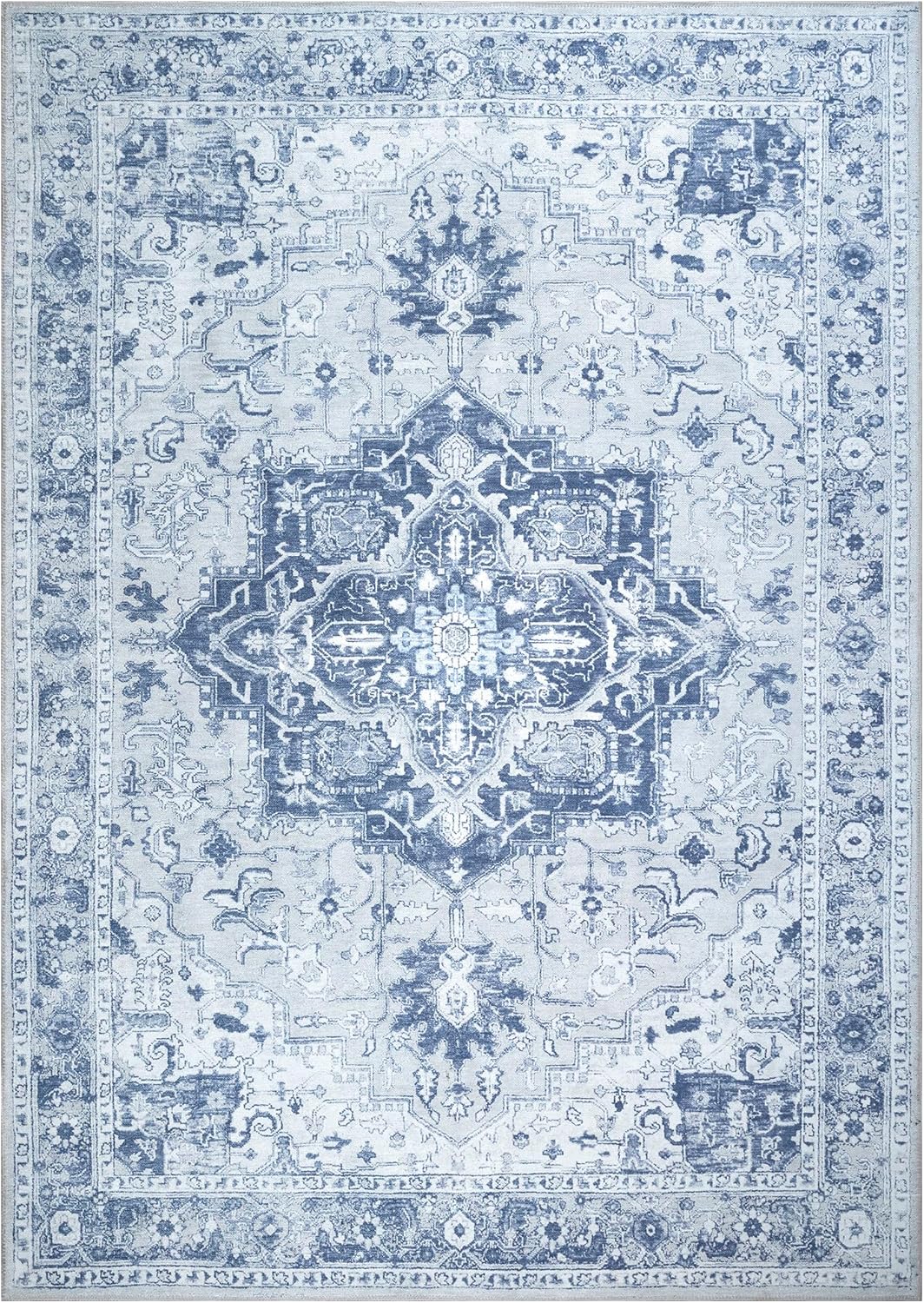 Bloom Rugs Washable Non-Slip 8' x 10' Rug - Gray/Blue Traditional Medallion Area Rug for Living Room, Bedroom, Dining Room, and Kitchen - Exact Size: 8' x 10'