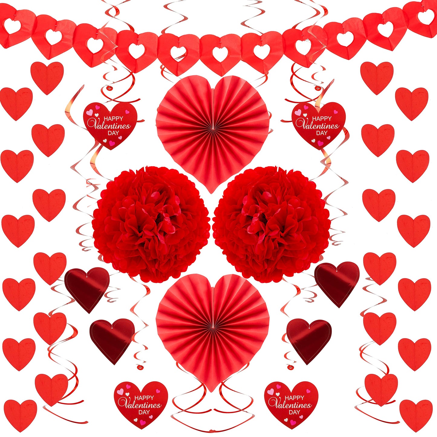 JOYIN 27 Pieces Valentines Day Swirl String Cutout, Decoration Kit with Heart Shaped Garland