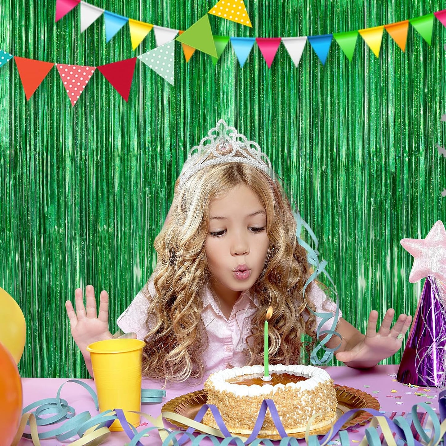 Green Fringe Curtain Party Streamers 2Pack 3.3 x 8.3 Ft Foil Fringe Backdrop Curtains for Birthday Wedding Bridal Baby Shower Holiday Tinsel Streamers Green Party Christmas Decorations Door Streamers