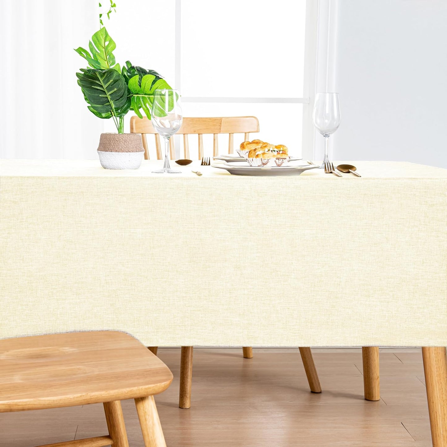 Hiasan Faux Linen Rectangle Tablecloth - Wrinkle and Stain Resistant Washable Table Cloth for Kitchen Dining Room Holiday Table Cover for Dinner, Champagne, 60 x 102 Inch
