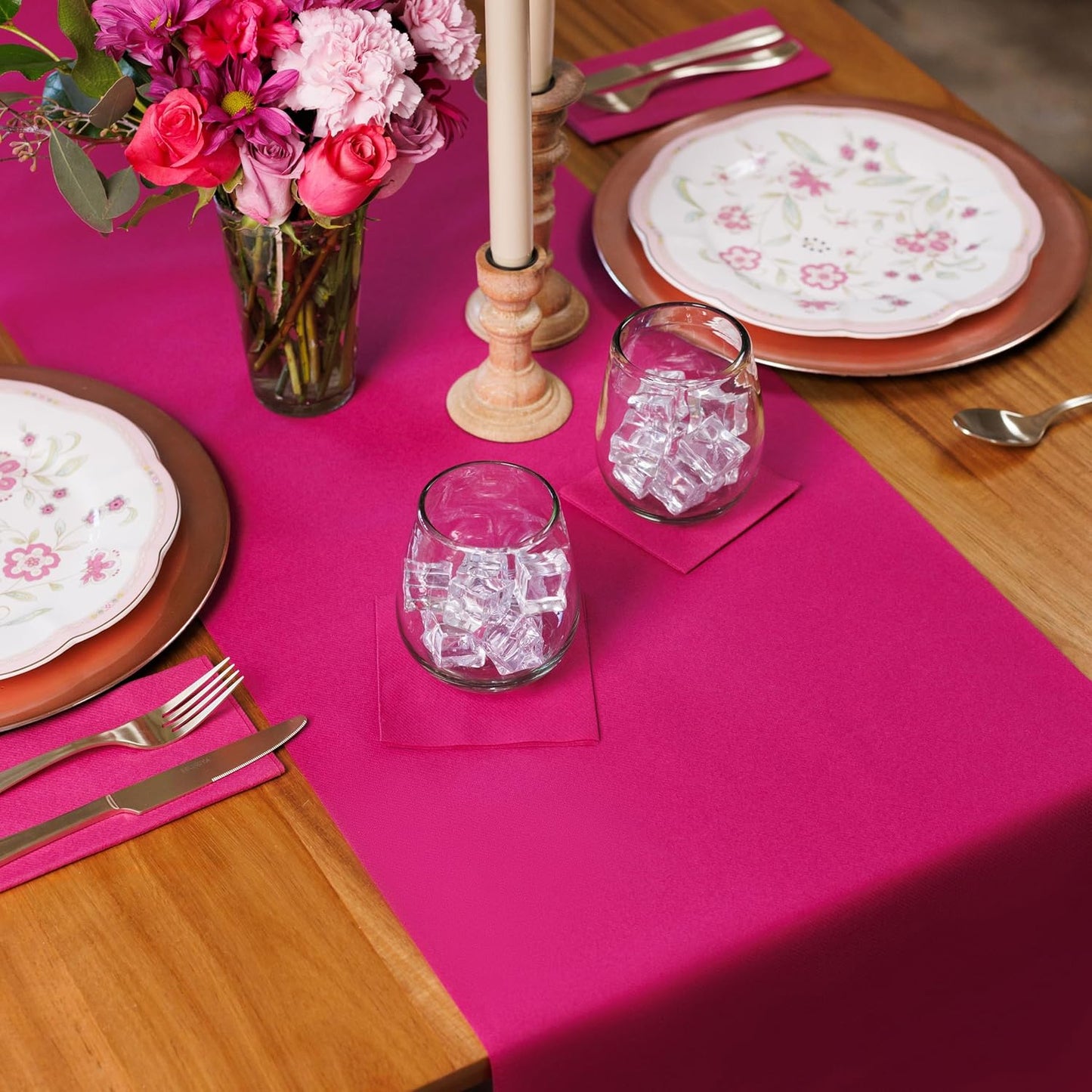 AH American Homestead Paper Dining Table Runner- 78 ft. Disposable Party Table Covers - 20 Perforated Table Runners 16” x 48”- Cloth-Like Table Cover Roll (Raspberry)