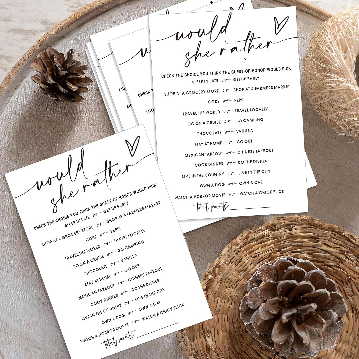 Fun Bridal Shower Games Set 25 Wedding Games Cards, Would She Rather Bridal Shower Game for 25 Guests Engagement Party Wedding Entertainment, Minimalist Newlywed Party Supplies - A11