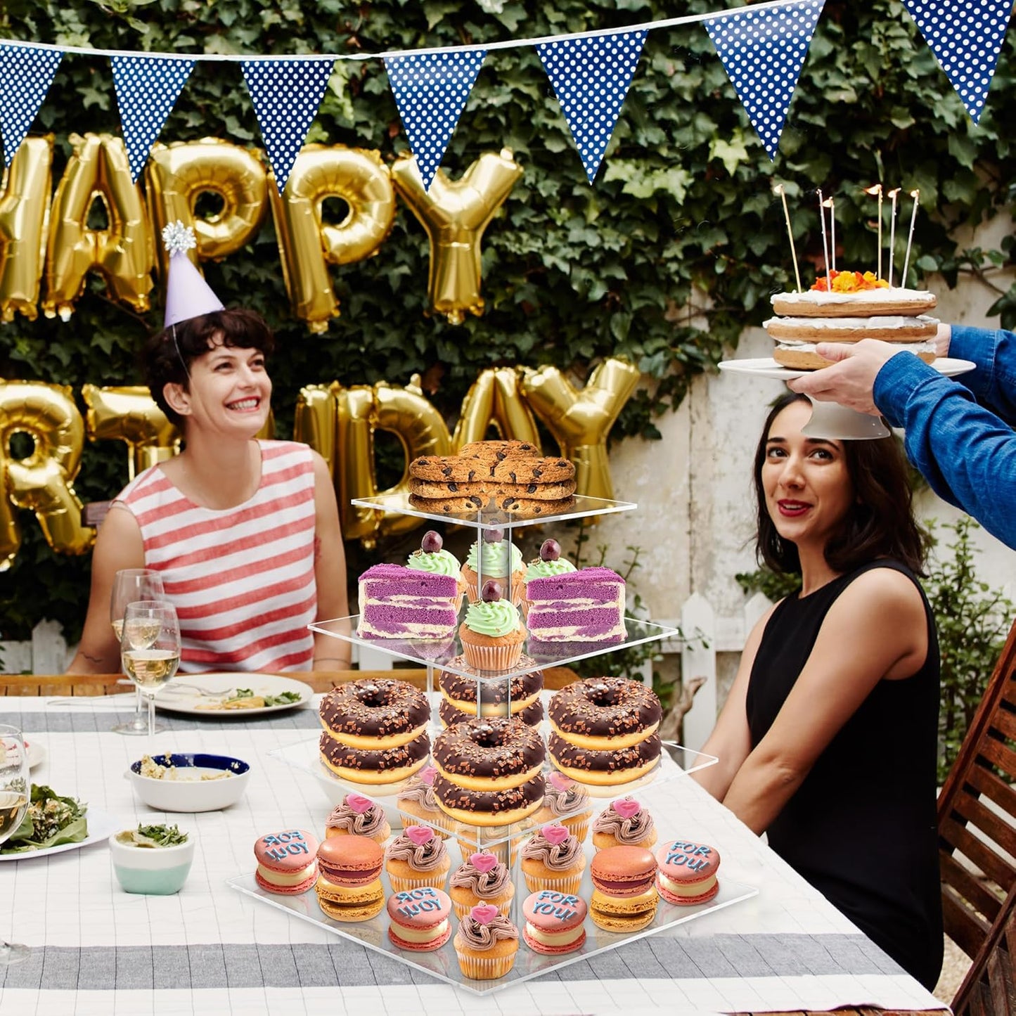 YestBuy 4 Tier Acrylic Cupcake Stand, Premium Cupcake Holder, Acrylic Cupcake Tower Display Cady Bar Party Décor â Display for Pastry(4.7" Between 2 Layers)