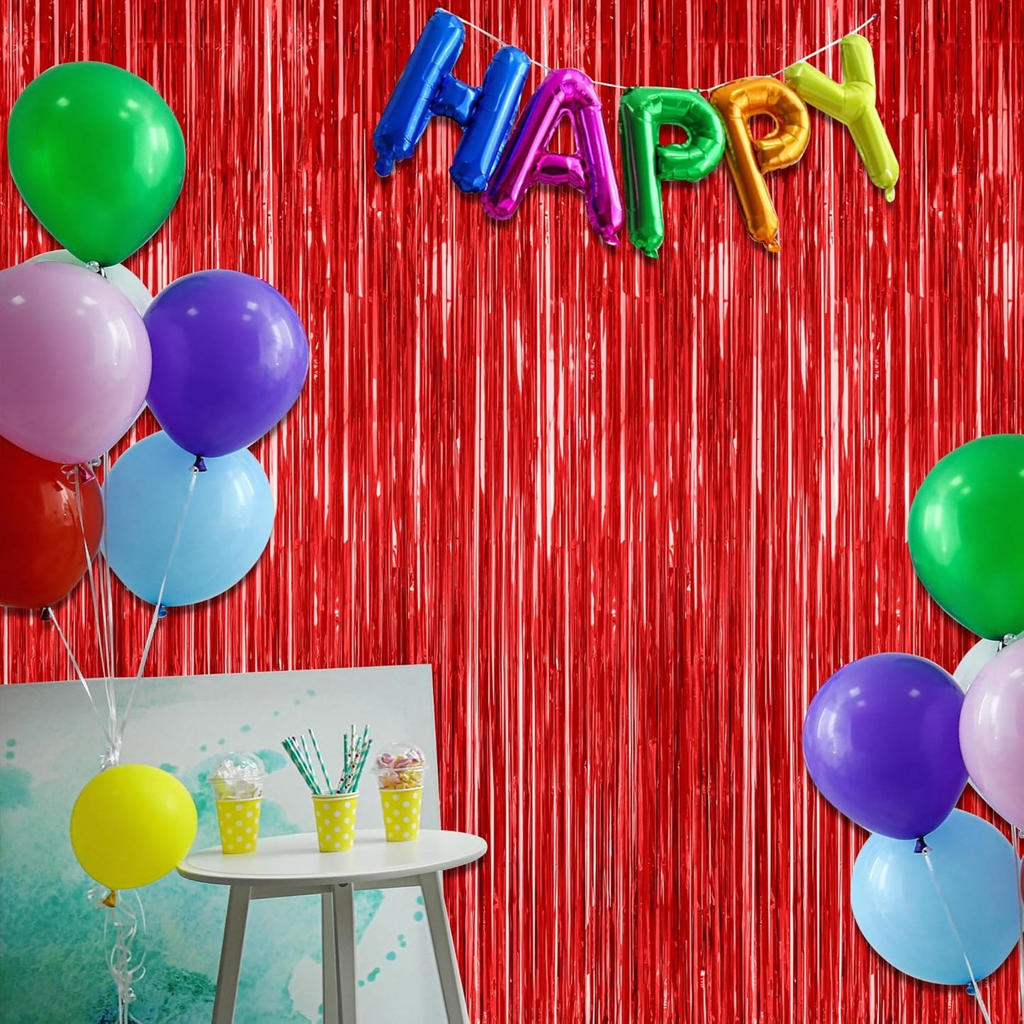 12 Pack Red Curtains, 3.28 FT x 7.05 FT Party Streamer, Metallic Party Backdrop Birthday Streamer Foil Curtains, Fringe Tinsel for Red Party Decor Casino Theme Decorations Party Supplies