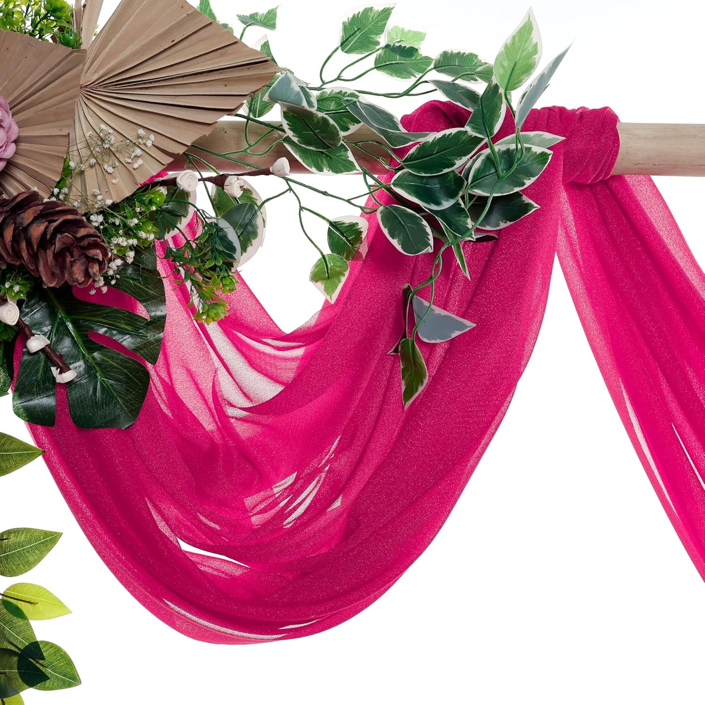 VDS Pack of 2 Panel (30 Inch X 100 Feet) Wedding Arch Draping Fabric Sheer Chiffon Fabric Drapery for Wedding Ceremony Reception Swag Backdrop Canopy Chuppah ARBO Altars Decoration (Hot Pink)