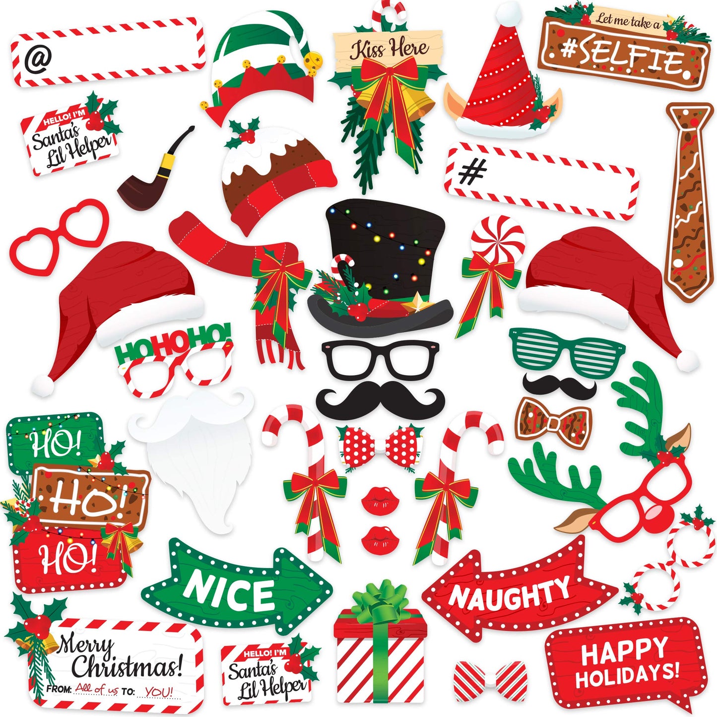 Christmas Photo Booth Props 38pc Set - Christmas Party Decorations, Party Favors, Games & Supplies