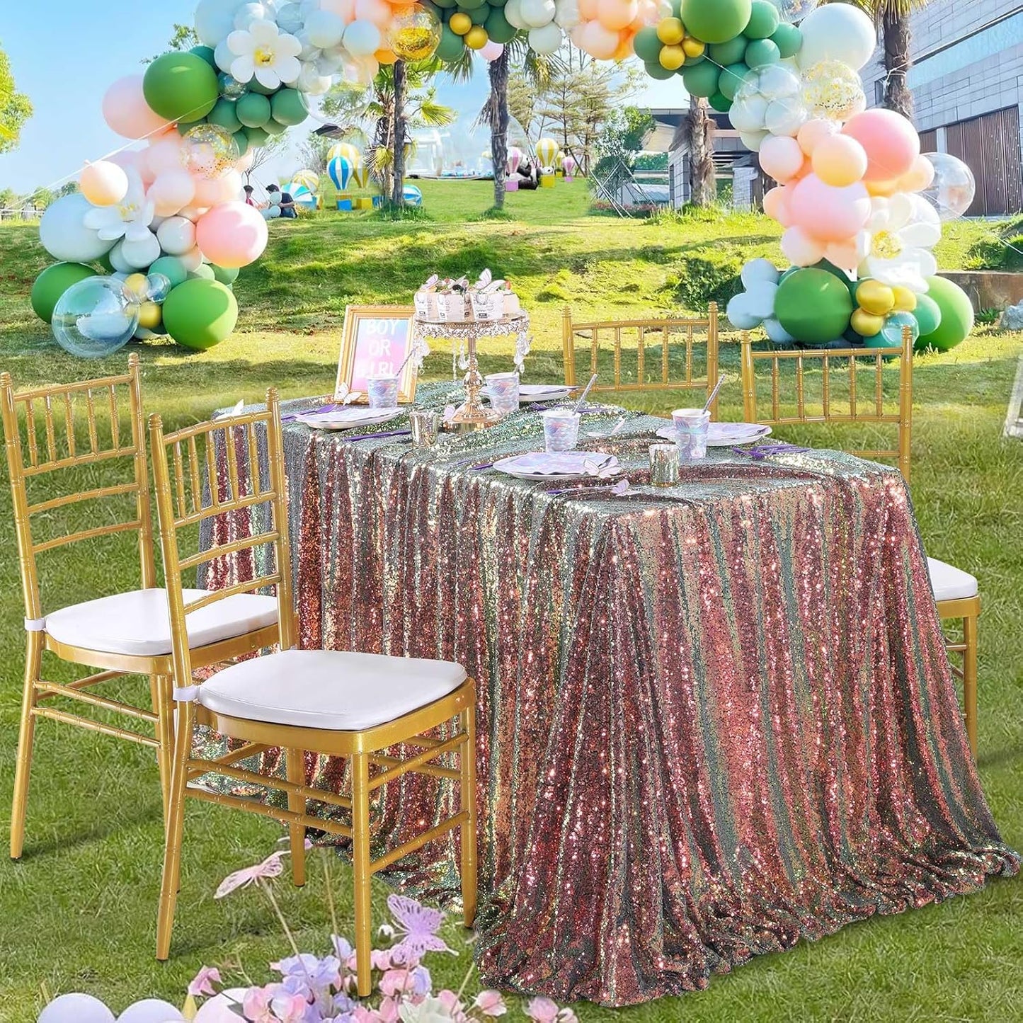 QueenDream Sparkly Sequin Tablecloth - Black GoldTable Cloth 50x80 Inches Rectangle Table Overlay Fabric for Birthday Parties Baby Shower Decoration