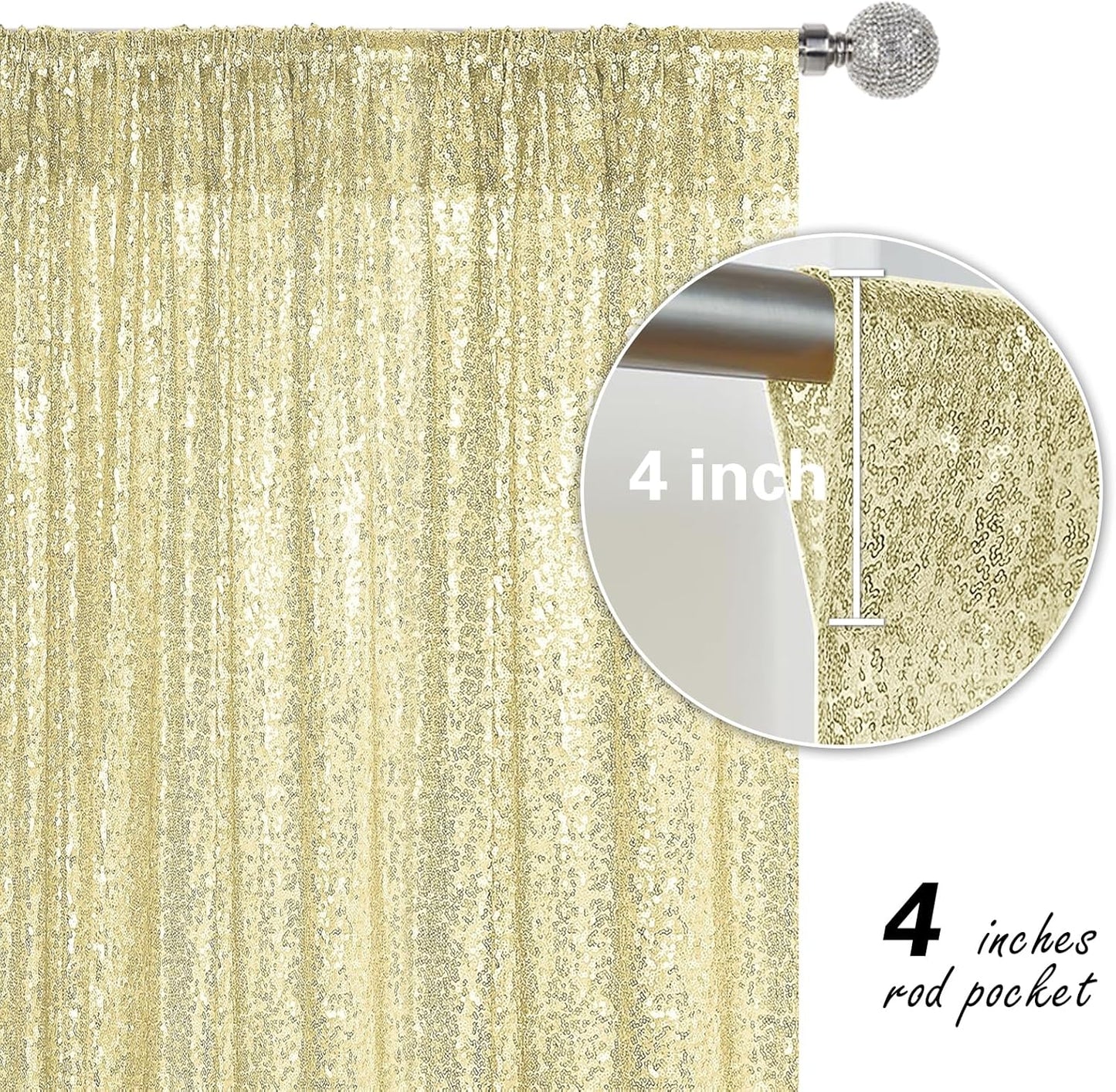 Champagne Sequin Backdrop Curtain 4 Pieces 2FTx8FT Glitter Photography Backdrop for Party Wedding Birthday Christmas Decorations