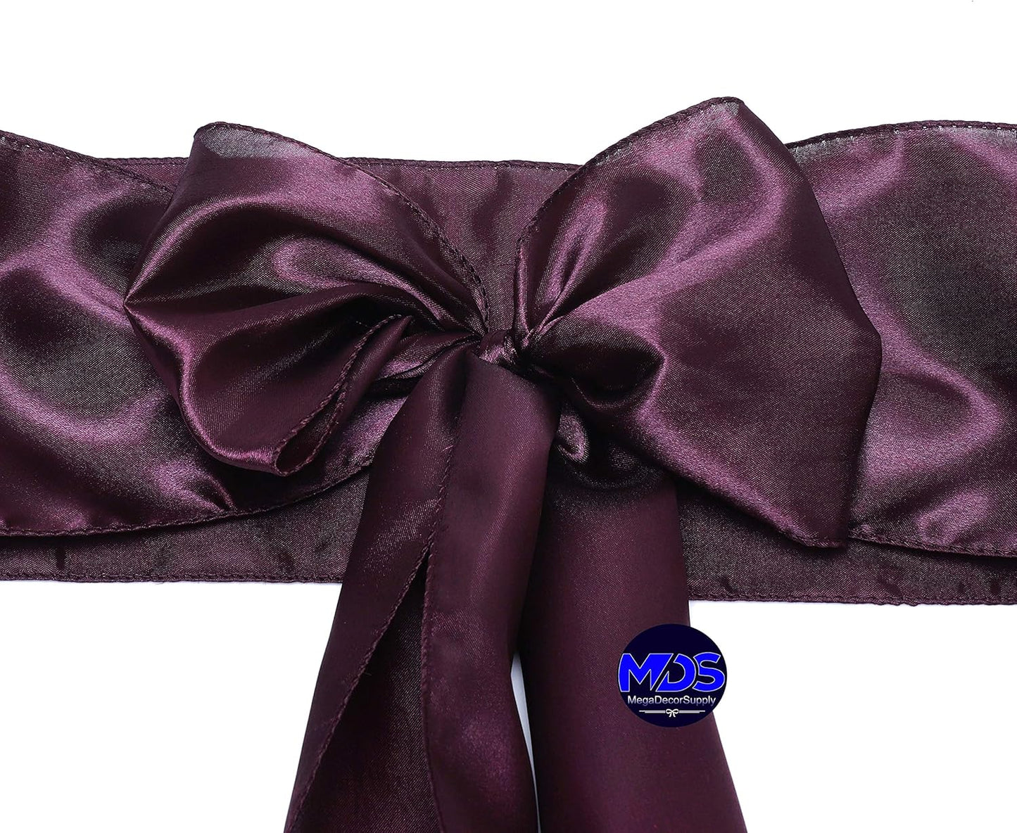 MDS Pack of 125 PCS Satin Chair Sashes Charmeuse Sateen Dining Chair Bows Ribbon Ties Back Sash for Wedding Party Birthday Home Hotel Restaurant Banquet Decoration (7 x 108 Inch, Plum)