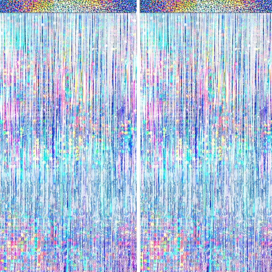4 Packs Silver Foil Fringe Curtain, Silver Glitter Metallic Tinsel Backdrop for Birthday, Wedding, Baby Shower, Bachelorette, 70s 80s 90s Theme Disco Party, Iridescent Party Decorations Supplies
