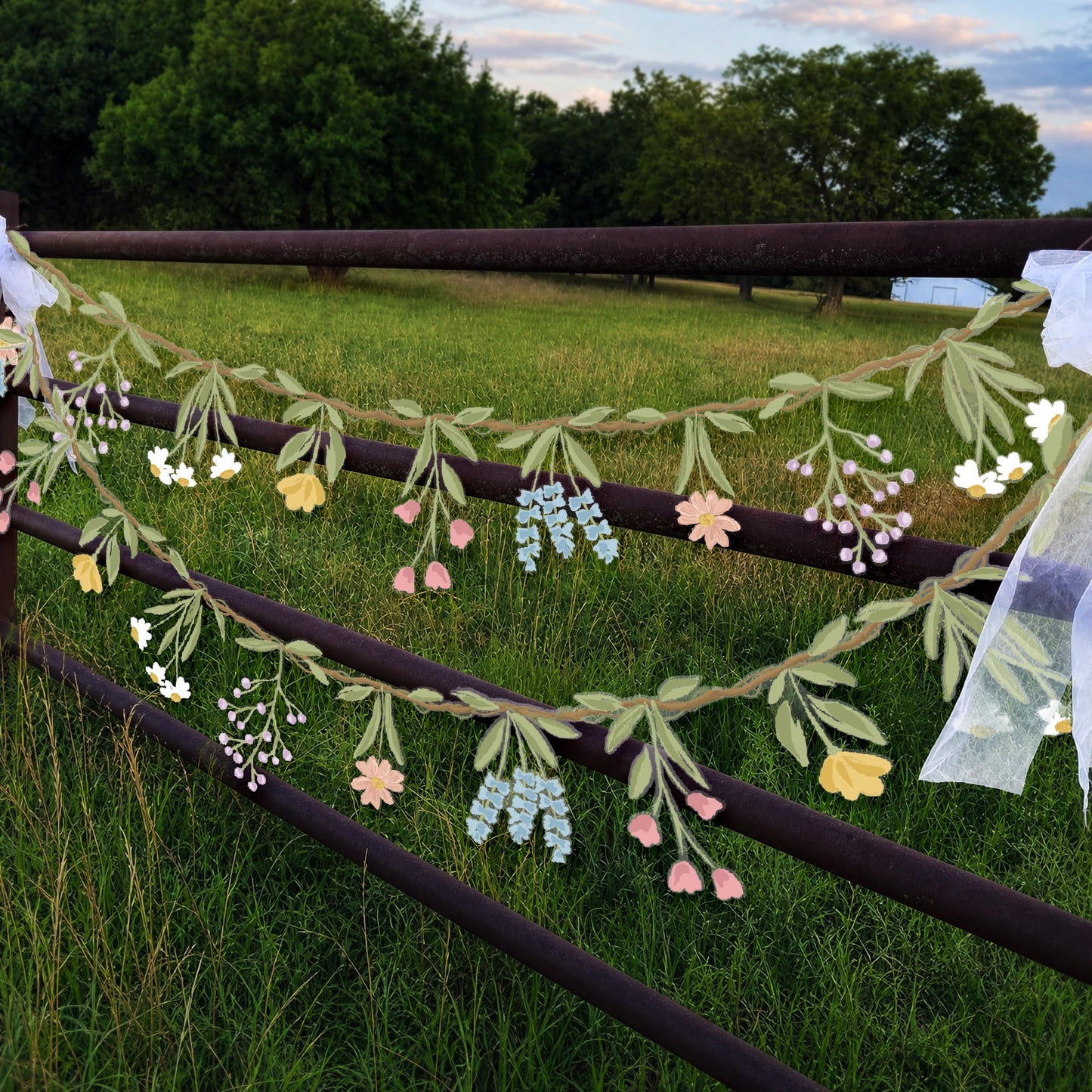 Cheerland 3pcs Wildflower Garland Flower Banner Floral Party Decorations Waterproof Banner Reusable