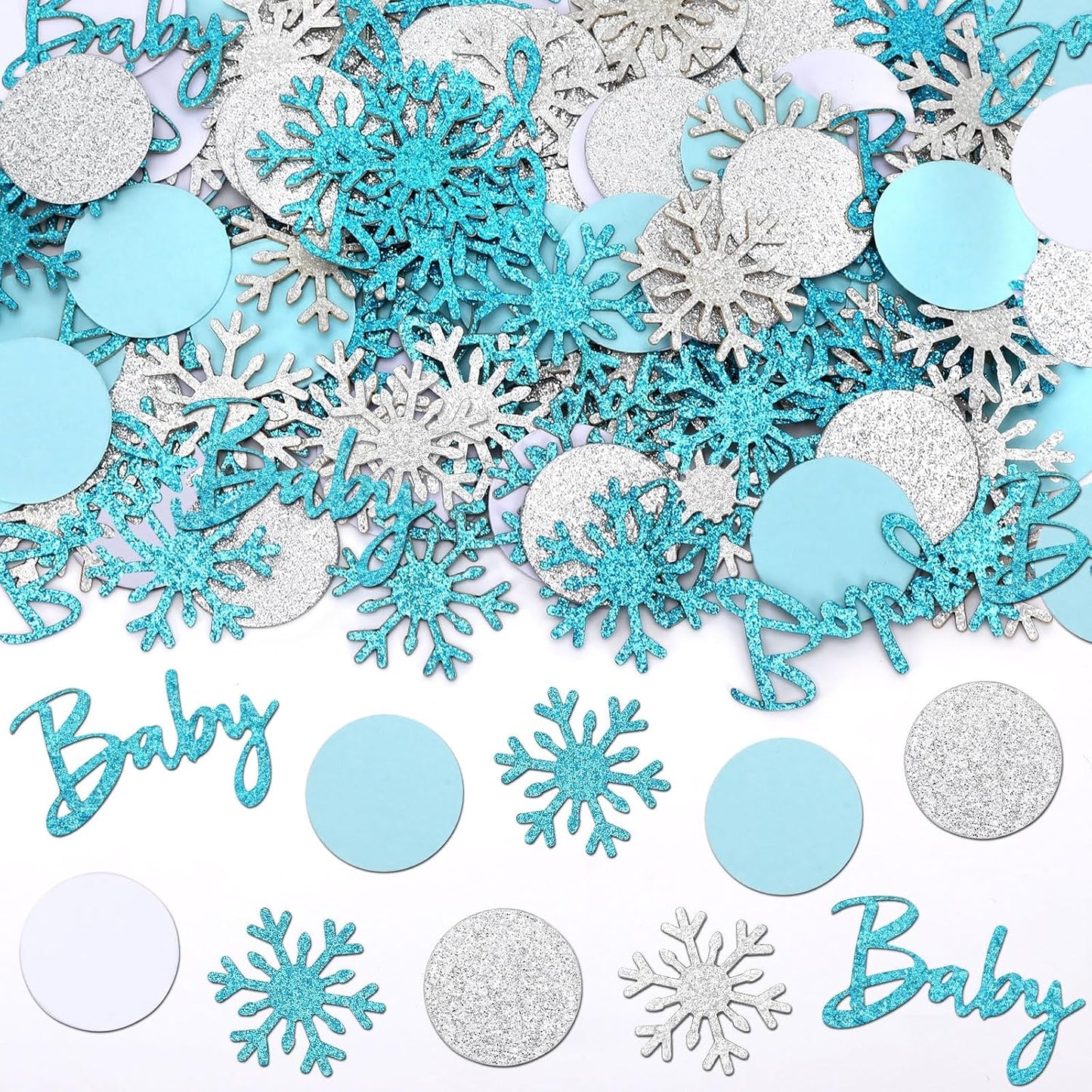 MARFOREVER Winter Shower Table Confetti, 200 Pcs Glitter Blue Silver Snowflake Table Decorations Winter Gender Reveal Party Confetti Sprinkle for Winter Birthday Party Baby Shower Decorations(Blue)