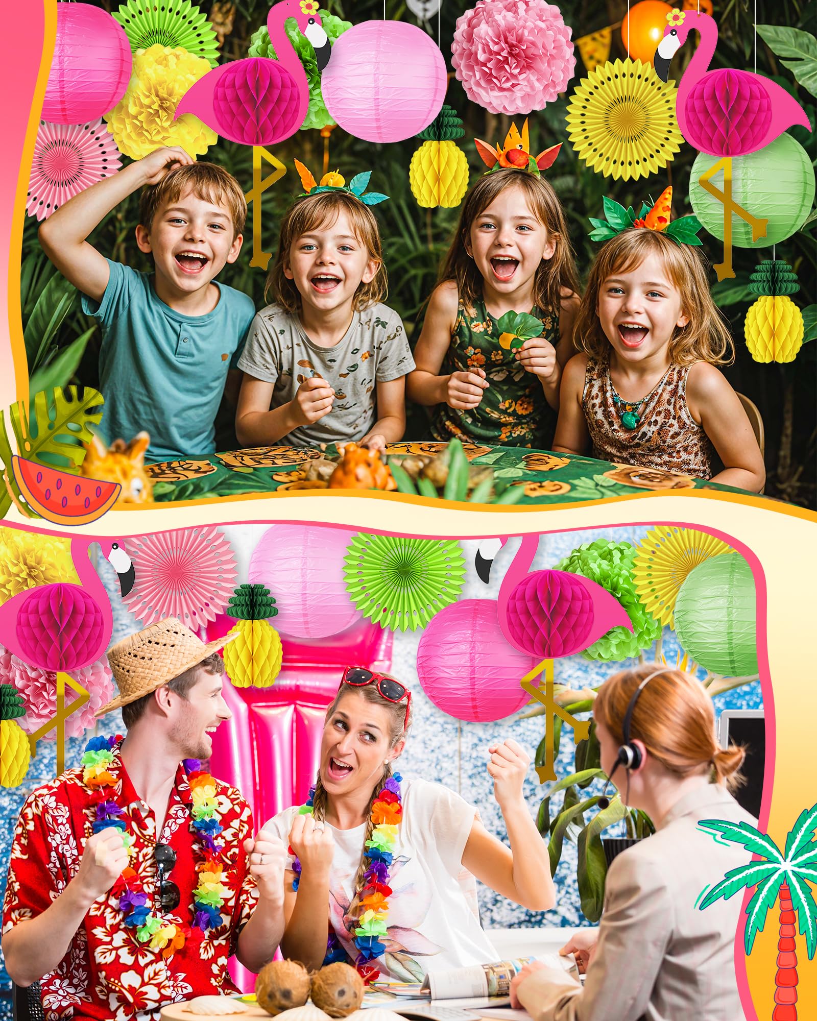 Flamingo Hawaiian Luau Party Decorations, Pool Summer Tropical Decorations
