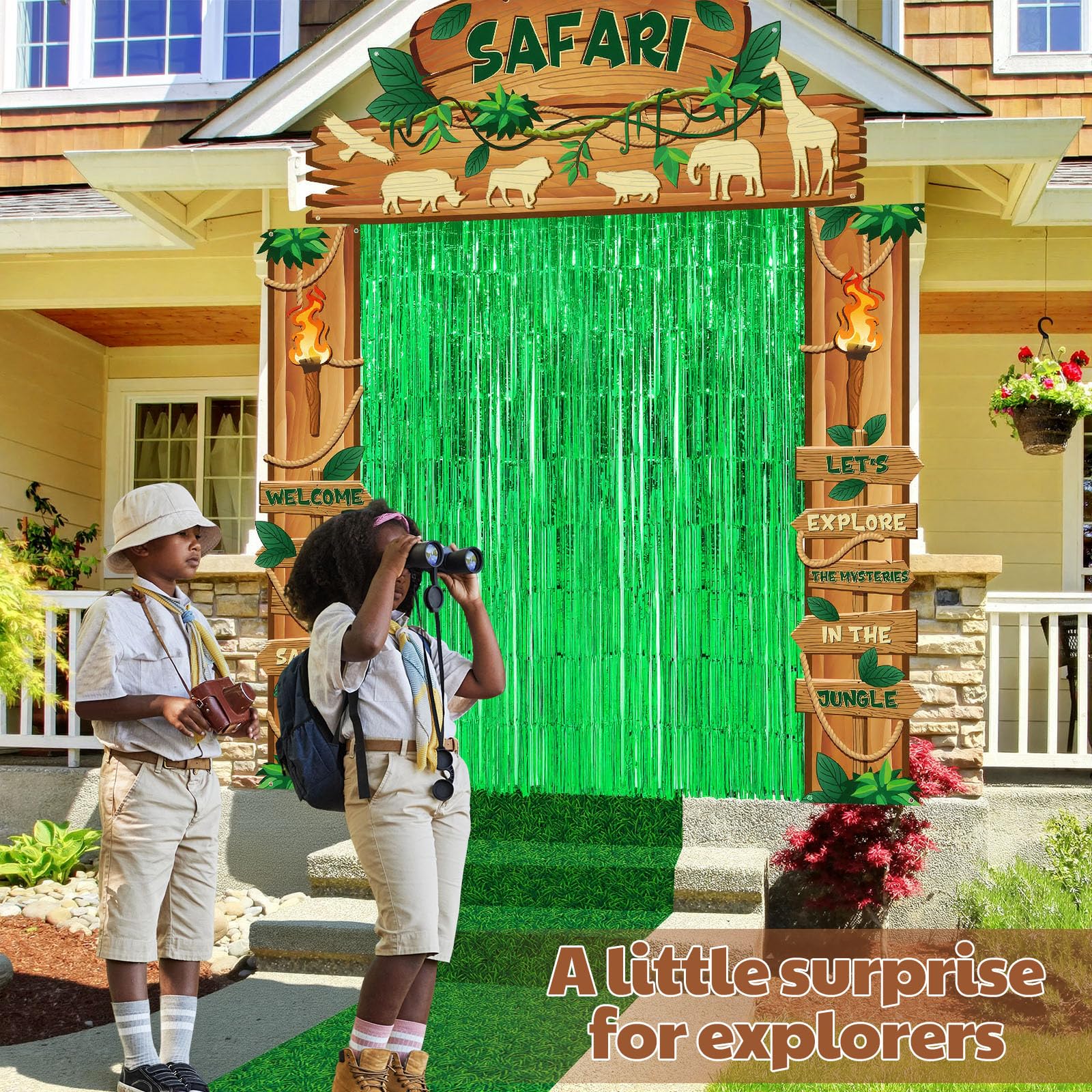 VitalCozy 7 Pcs VBS 2026 Safari Jungle Door Banner Foil Fringe Curtain Rug
