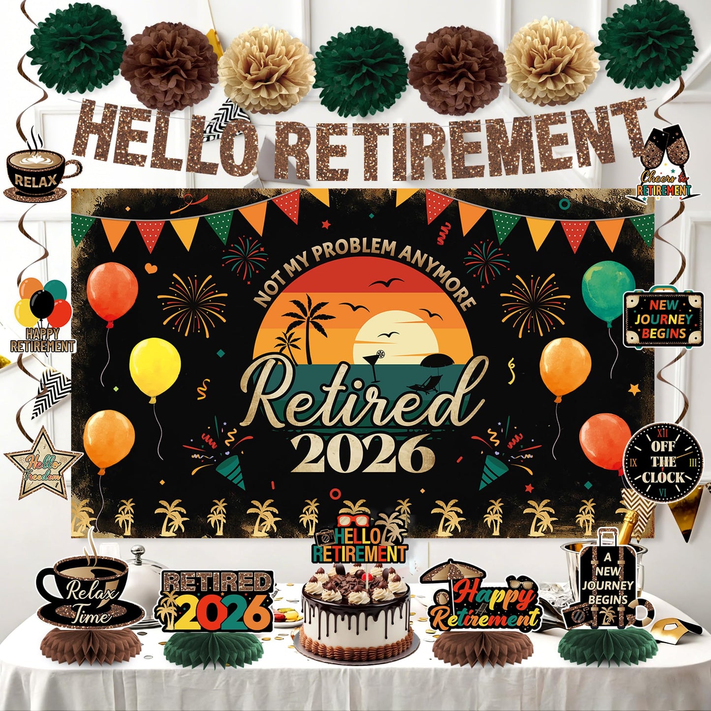Holkcog Retirement Party Decoration, Vintage 2026 Retired Banner Background