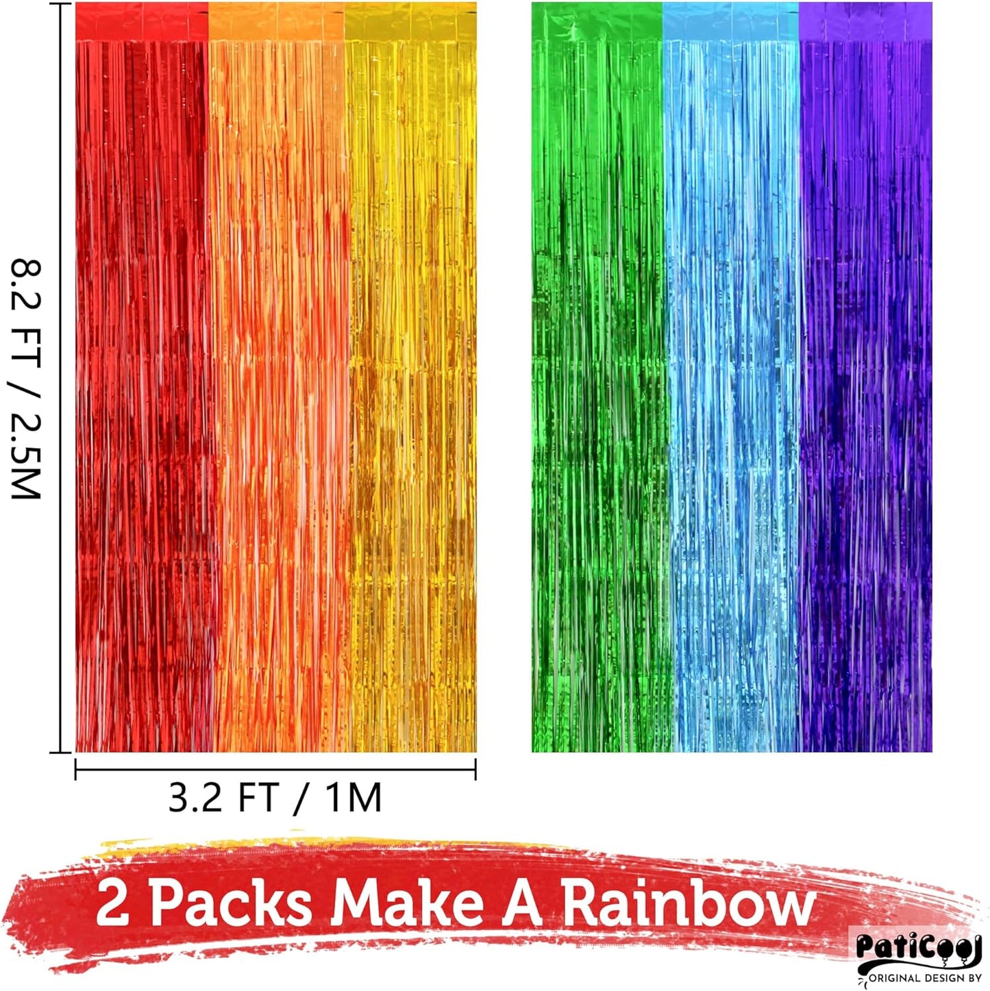 Rainbow Streamers Party Decorations - Thicken 4 Pack 3.2 x 8.2 FT - Rainbow Tinsel Foil Fringe Curtains, Photo Booth Props Backdrops for Birthday, Fiesta, Mexican, Pride, Baby Shower
