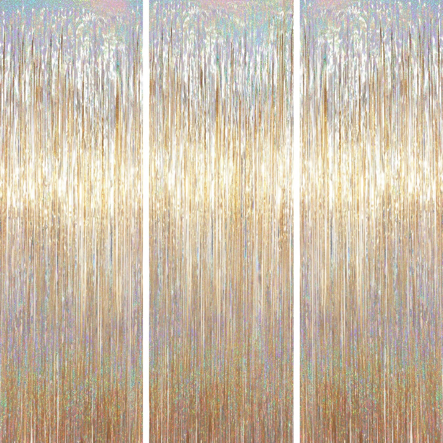 Voircoloria Champagne Foil Fringe Backdrop Curtains, 3.3x6.6ft, 3pcs