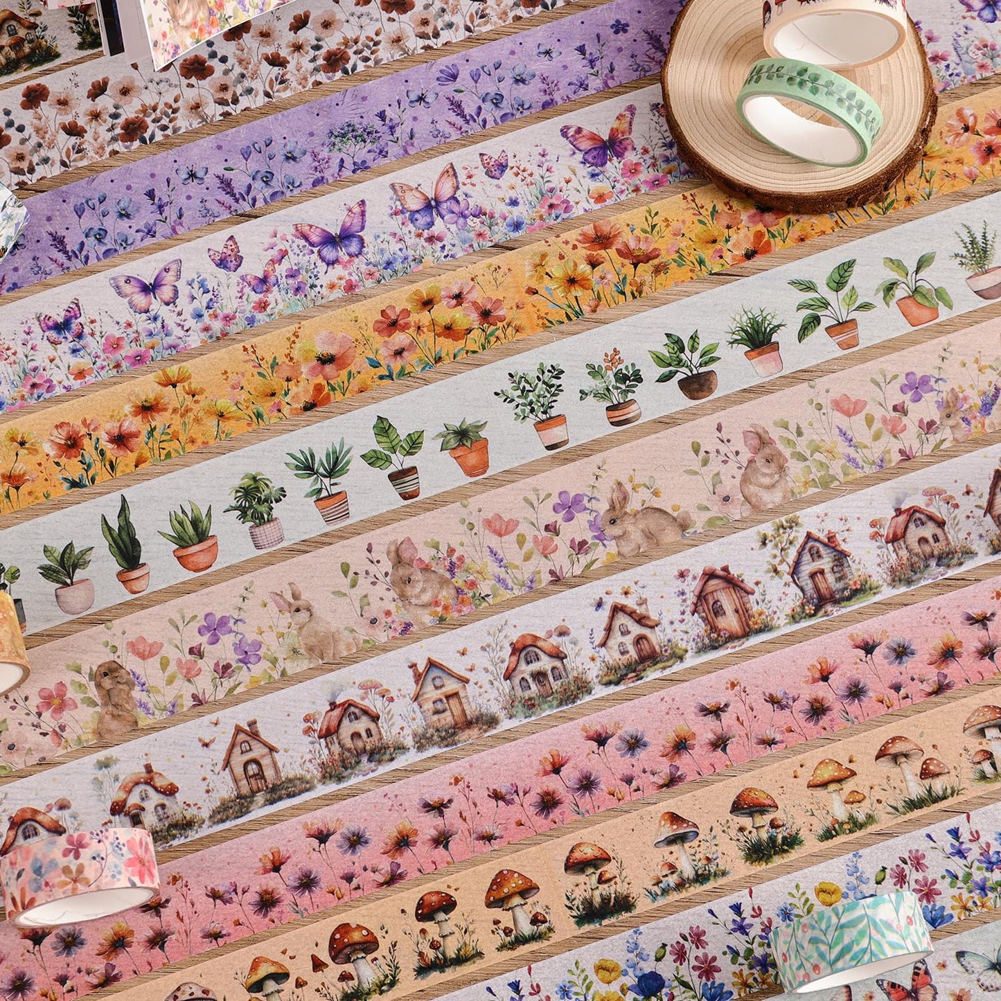 27 Rolls Vintage Washi Tape Set, Floral Butterfly Forest Mushroom Botanical Flower Writable Decorative Tapes for Scrapbooking, Junk Journal Supplies, Bullet Journaling 9.84ft Long/Roll