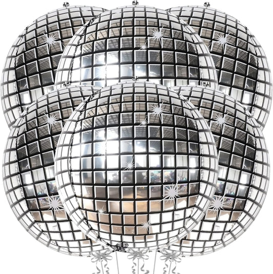 KatchOn, Big Silver Disco Ball Balloons - 22 Inch, Pack of 6 Disco Party Decorations | 4D Sphere Disco Balloons for Disco Bachelorette Party Decorations | Silver Birthday Decorations