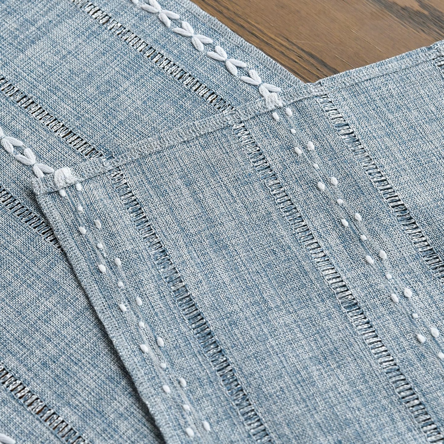 Artoid Mode Dusty Blue Cotton Linen Table Runner, Seasonal Rustic Embroidered Hollow Kitchen Dining Table Decoration for Home Party Decor 13x90 Inch