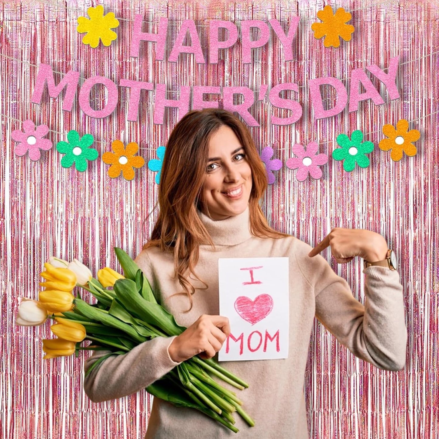 BRAVESHINE Rose-Gold Tinsel Foil Fringe Curtains - 2Pcs 3.2x8.2ft Metallic Holiday Photo Booth Backdrop Party Supplies for Birthdays Valentines Day Bridal Shower Bachelorette Engagement Party