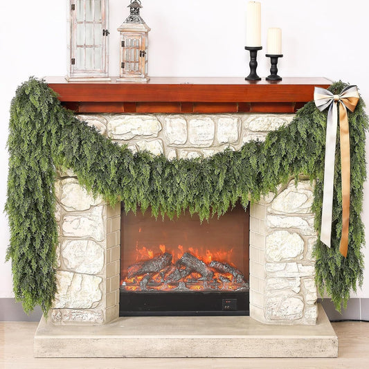 Real Touch Cedar Garland - Artificial Christmas Garlands Faux Green Cedar Fake Pine Needles Garland for Fireplace,Table, Stairs, Mantle, Window,Indoor Outdoor,Home,Holiday Decor(2 PCS,6 FT)