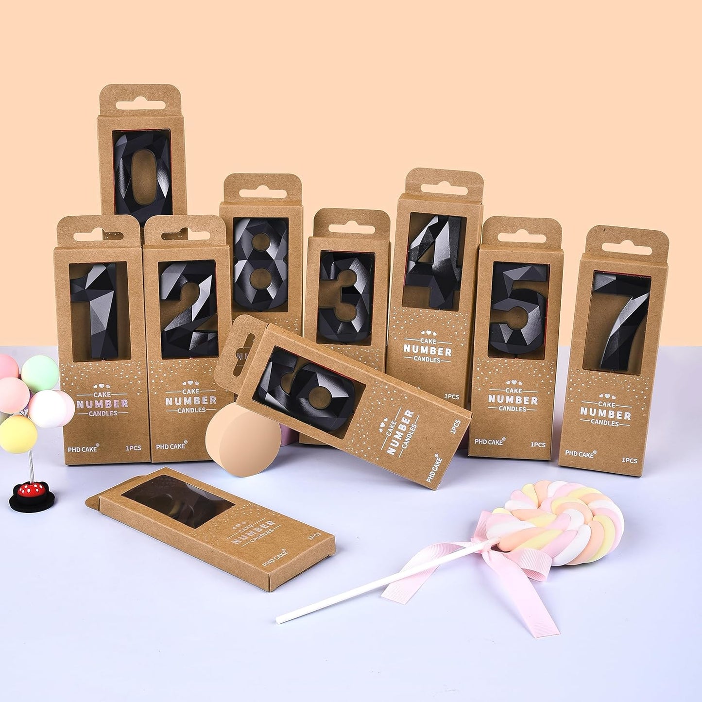 PHD CAKE 2.76 Inch Crystal Black 1 Number Birthday Candles, Black Number Candles, Cake Number Candles, Party Celebration