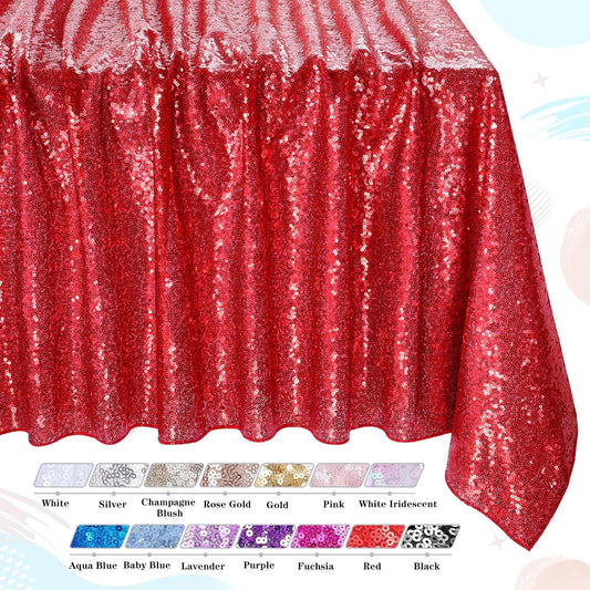 QueenDream Sparkly Sequin Tablecloth - Red Table Cloth 50x80 Inches Rectangle Table Overlay Fabric for Birthday Parties Baby Shower Decoration