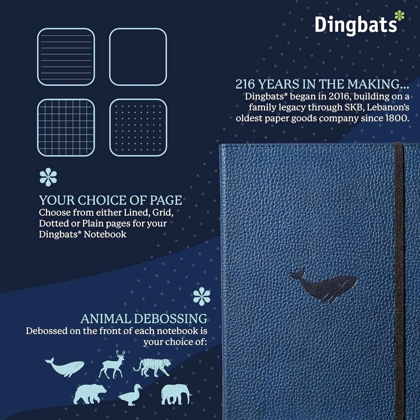 Dingbats* Wildlife Lined Writing Journal Notebook A5 - Vegan Leather Hardcover - Ideal for Work, Travel - Pocket, Elastic Closure, & Bookmark