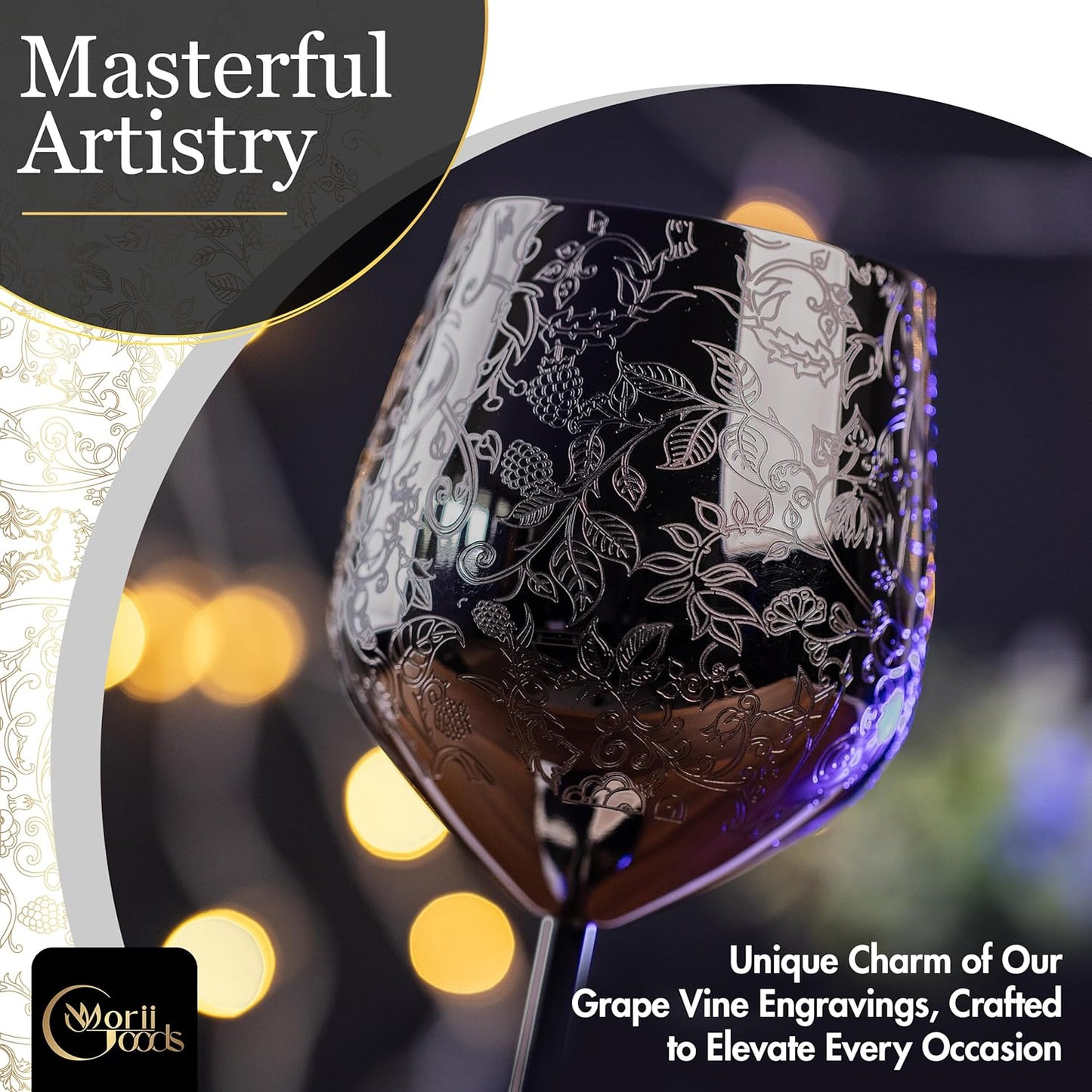 Stainless Steel Wine Glasses - Set of 2 Etched 16 oz Metal Goblets, Unbreakable Rose Gold Cups for Camping, Travel, Outdoor Events, Picnics, Luxury Wine Gifts for Women and Men