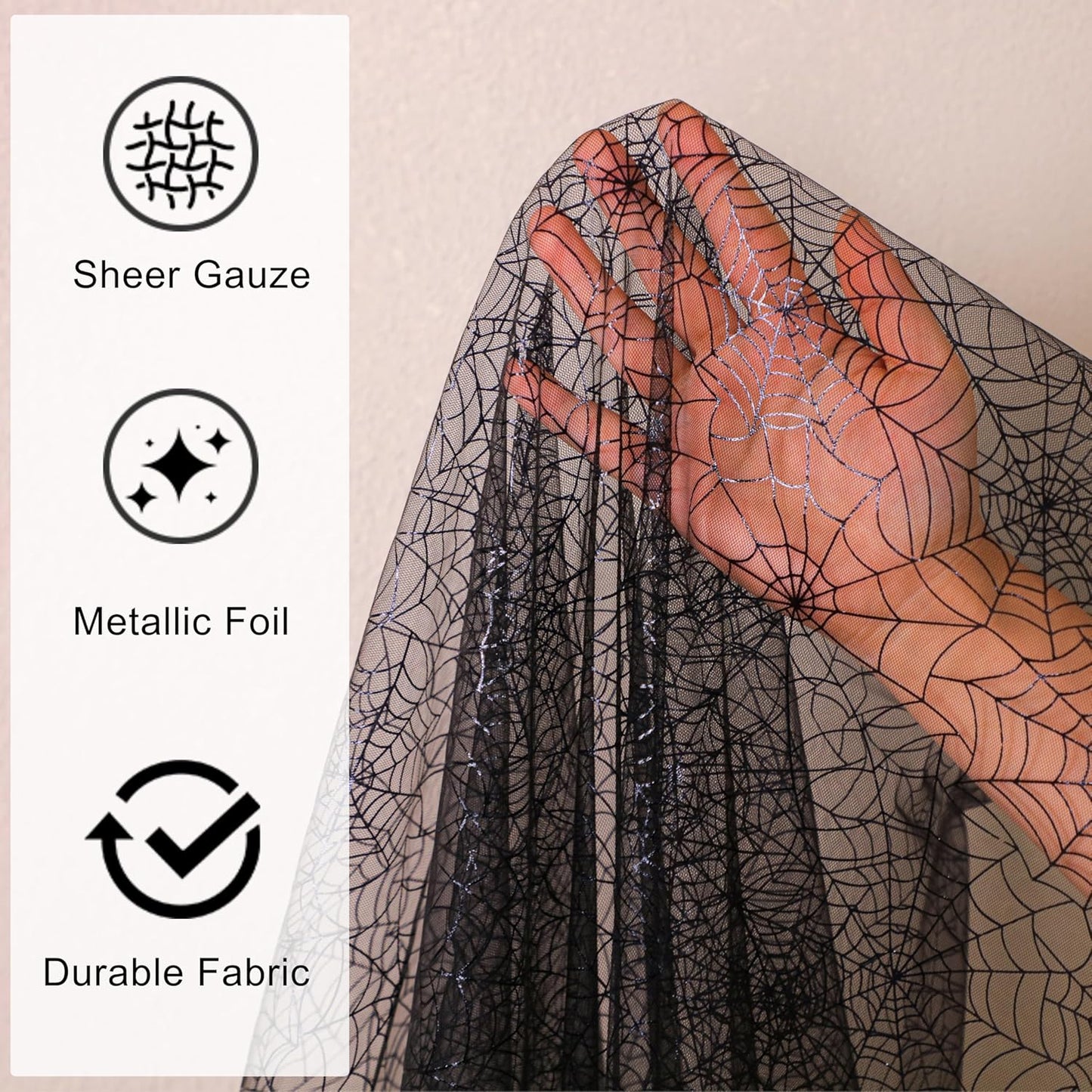 Snowkingdom Halloween Table Runner, 10 FT Black Spider Web Runners Metallic Sequin Sheer Chiffon Gauze Cheesecloth, Black Party Decorations for Halloween Kitchen Dinner Table Birthday Home Indoor