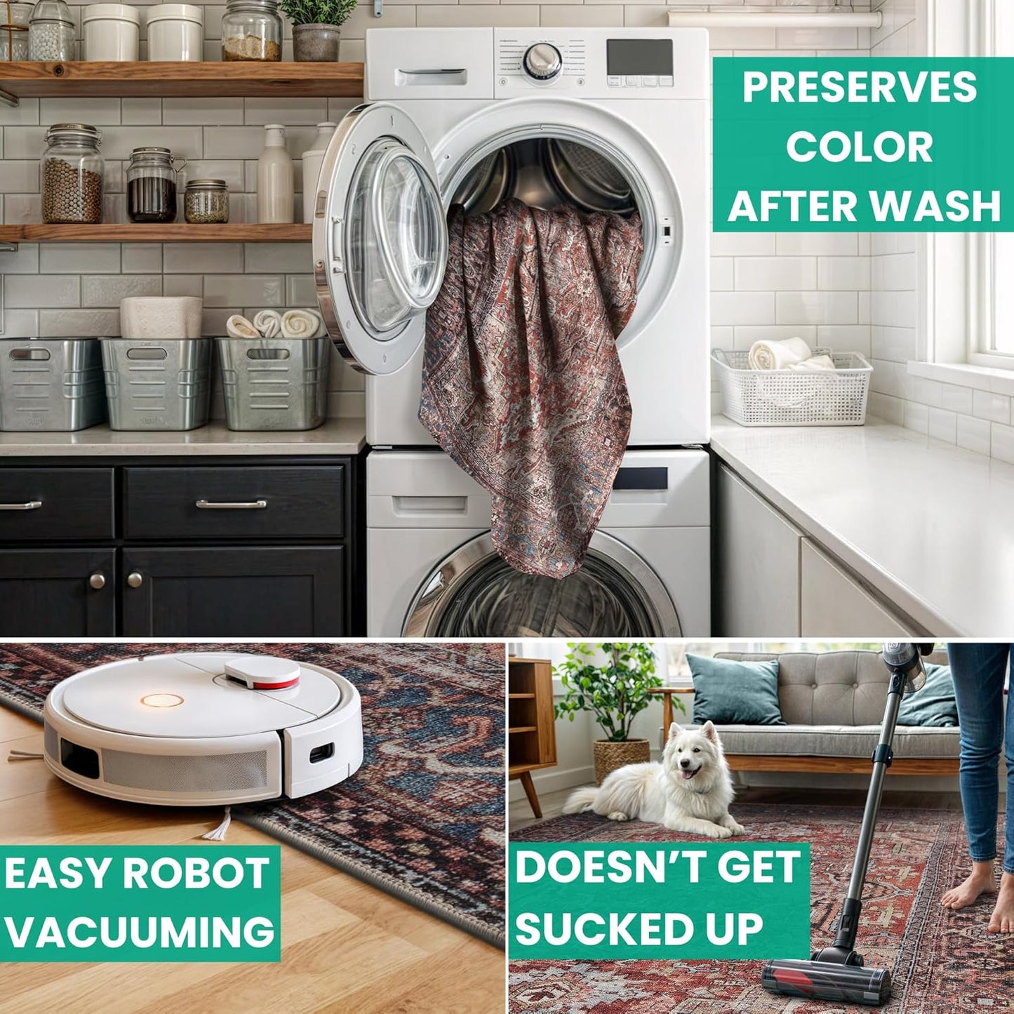 Bloom Rugs Washable Non-Slip 3' x 5' Rug - Terracotta/Blue Traditional Medallion Area Rug for Living Room, Bedroom, Dining Room, and Kitchen - Exact Size: 3' x 5'