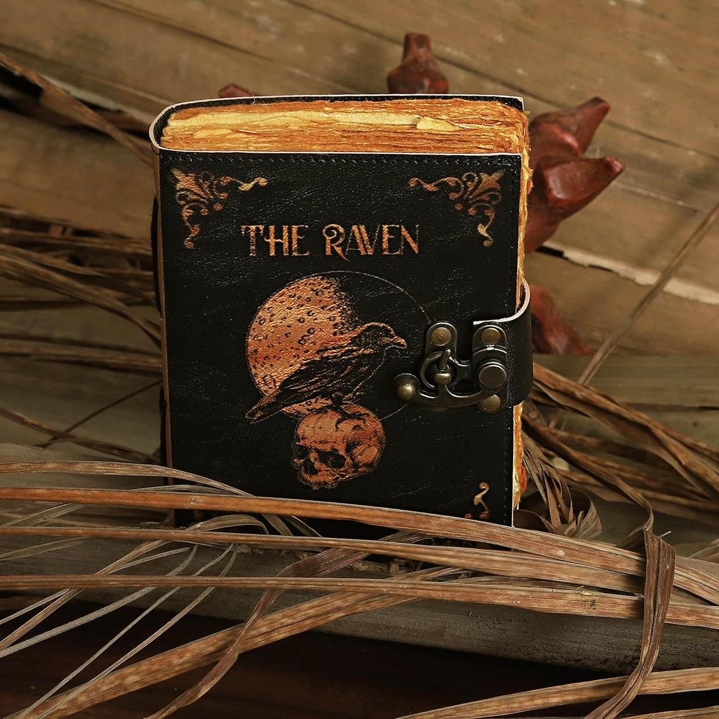 Leather Gothic Journal Magical Raven Skull Spiral Notebook Mystery Crow Journal Grimoire Witchcraft Spellwork Journal Great for Halloween and Raven Lovers Aesthetic Leather Journal for Men and Women