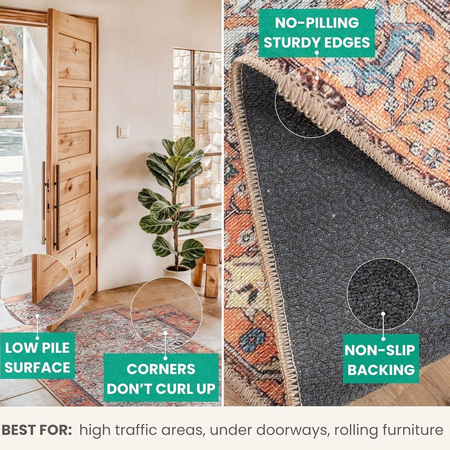 Bloom Rugs Washable Non-Slip 12 ft Runner - Orange Traditional Bordered Runner for Entryway, Hallway, Bathroom, and Kitchen - Exact Size: 2.5' x 12'