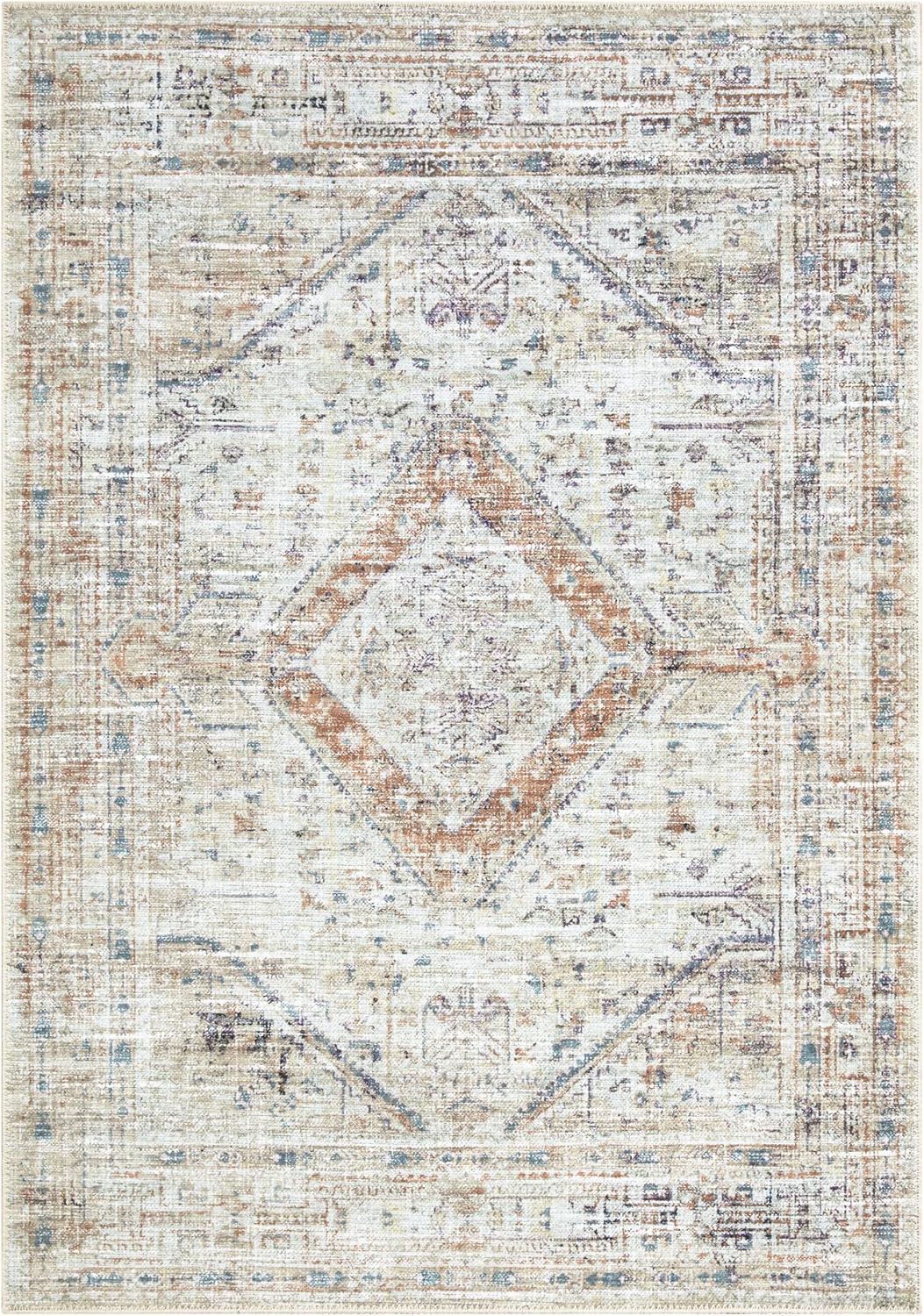 Bloom Rugs Washable Non-Slip 6' x 9' Rug - Peach/Beige Traditional Area Rug for Living Room, Bedroom, Dining Room, and Kitchen - Exact Size: 6' x 9'