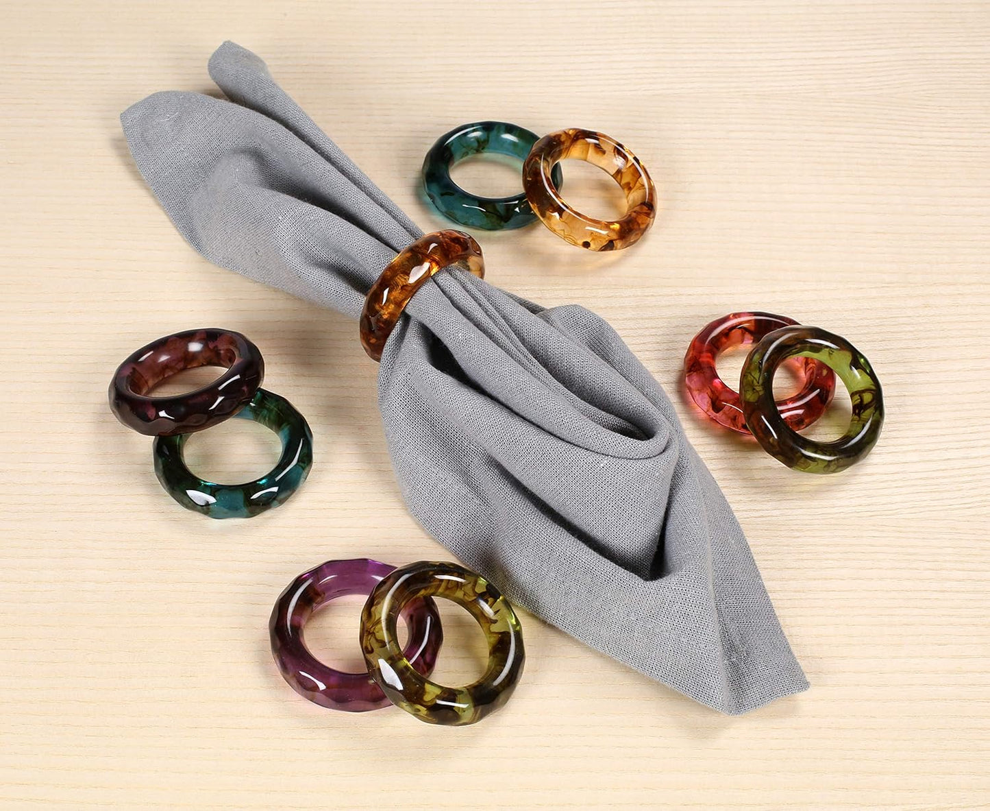 Epoxy Resin Napkin Holders for Cloth Napkins Set of 12 - Decorative Napkin Holders for Weddings, Parties & Everyday Dining - Diamond-Top Design in 6 Assorted Pastel Colors - CLEENTABLE