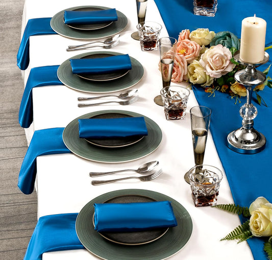 36 Pack Square Satin Dinner Napkins, 16x16 Inches Silky Soft Smooth Table Cloth Napkins for Restaurant Weddings Banquet Party Decoration, Royal Blue